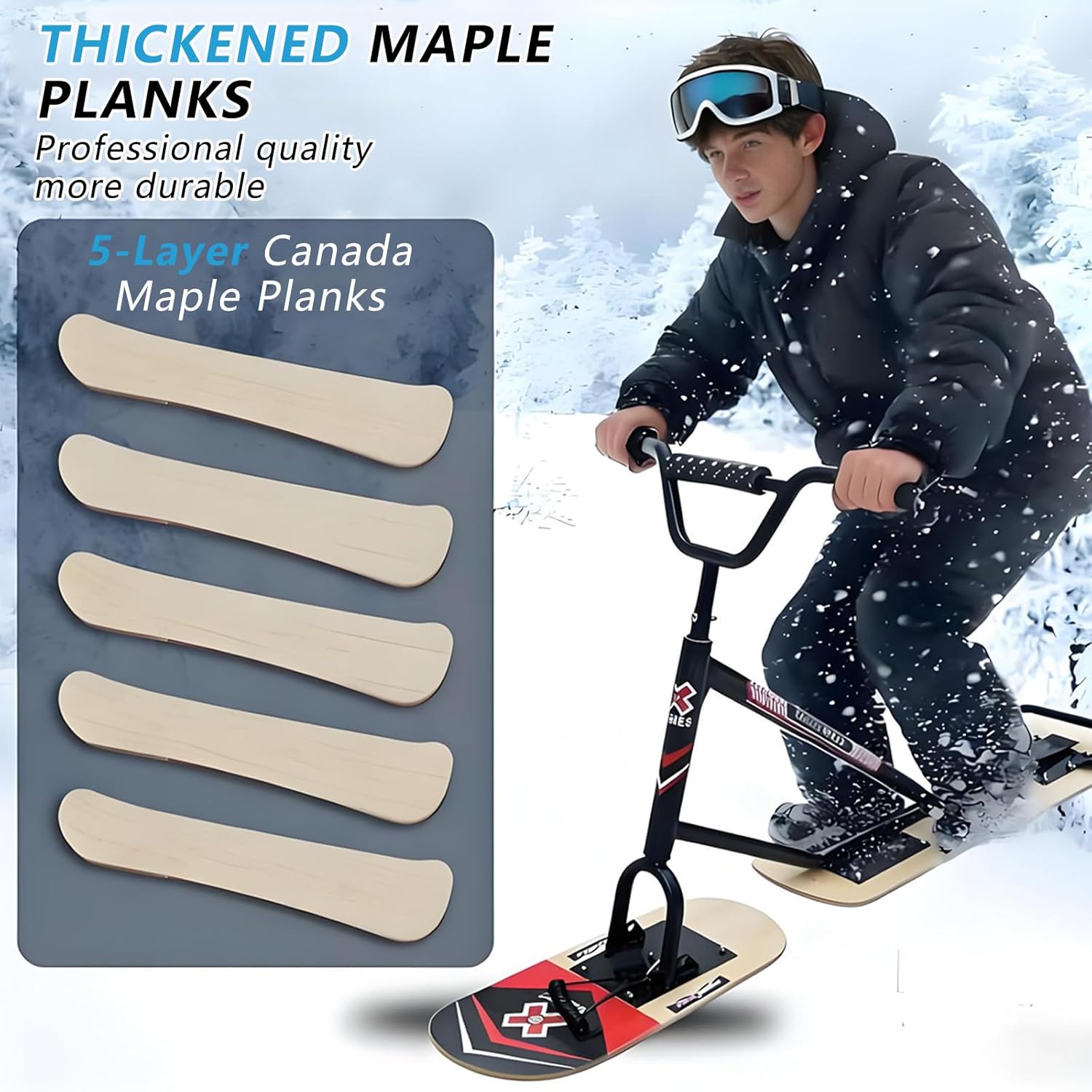 All-Terrain-Snowboard-Schlitten FüR Erwachsene, Jugendliche Und Familien, 360° Drehbares Schneemobil FüR Erwachsene, Aluminiumrahmen, Max. Tragkraft 150 Kg Wood