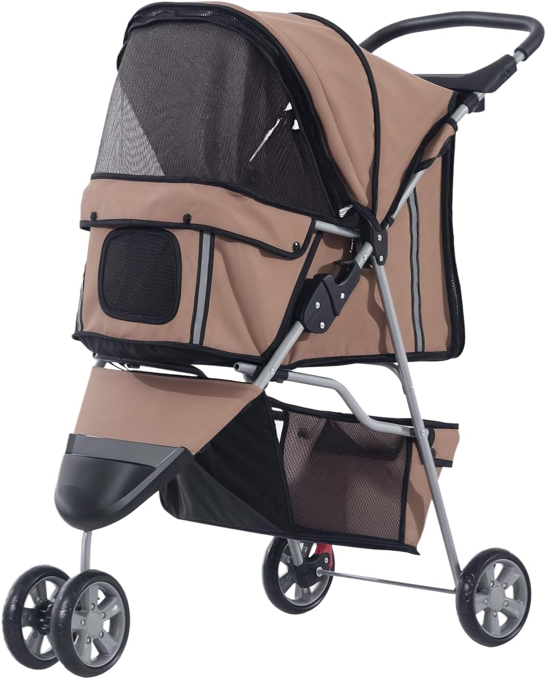 PawHut Passeggino per Cani Pieghevole con Portabicchieri e Cestino Portaoggetti, Passeggino per Animali Domestici in Acciaio e Tessuto Oxford, 75x45x97 cm, Grigio Carbone