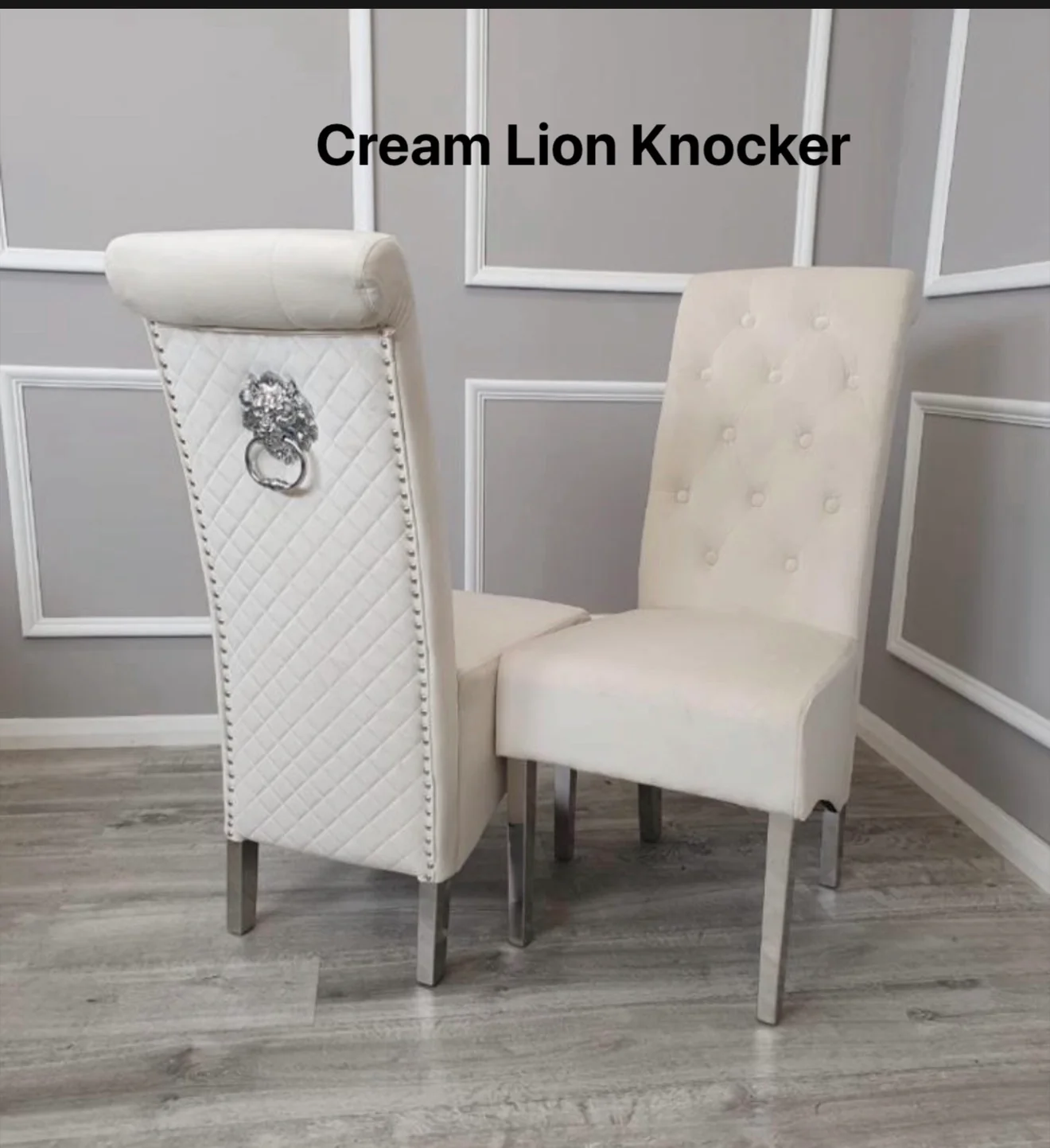 Louis Marble Dining Table + Sofia Dining Chairs Lion Knocker
