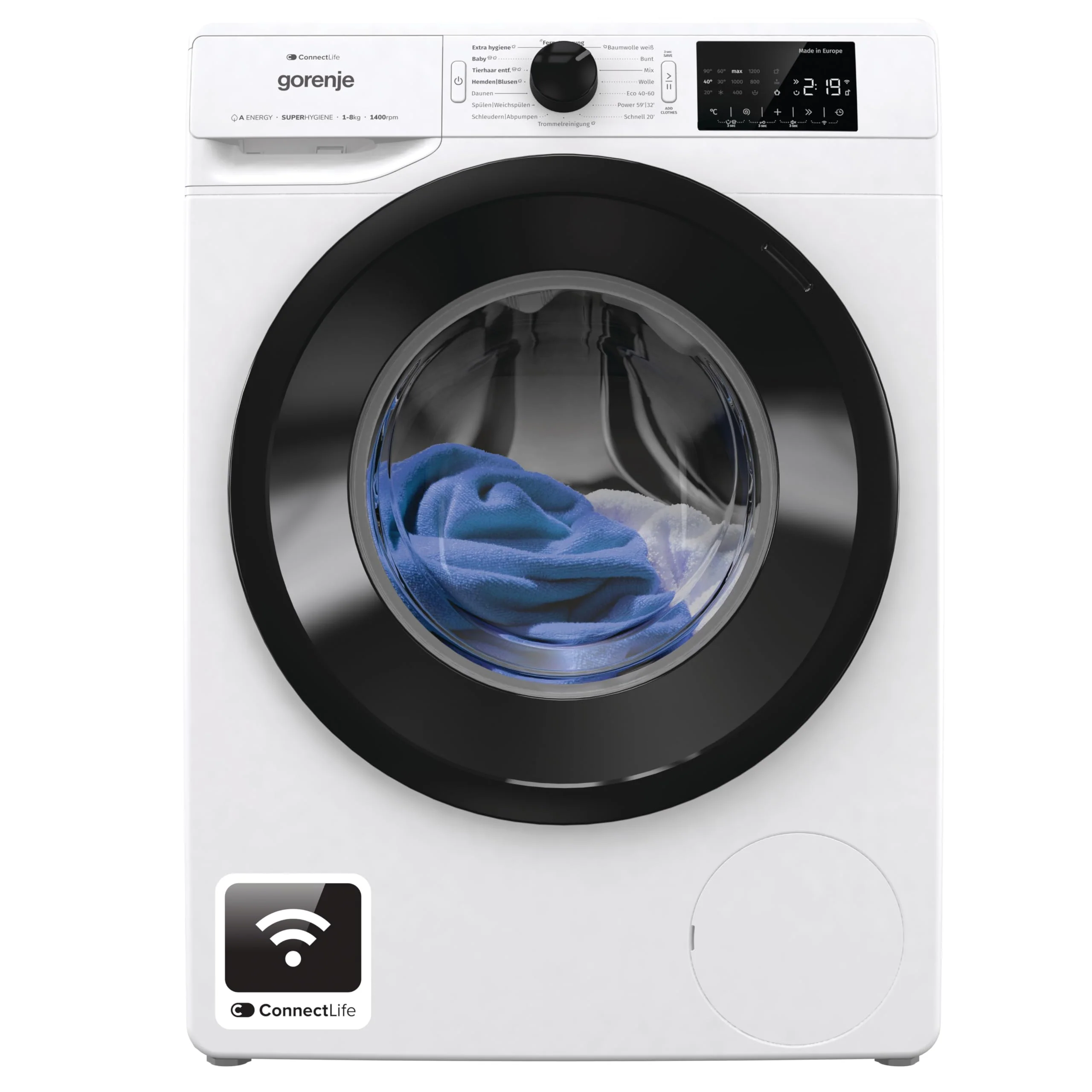 Gorenje WPNEI74A1TS Waschmaschine 7kg – Dampf, ConnectLife App, 1400 U/min, AquaStop, EEK A-10%, Weiß
