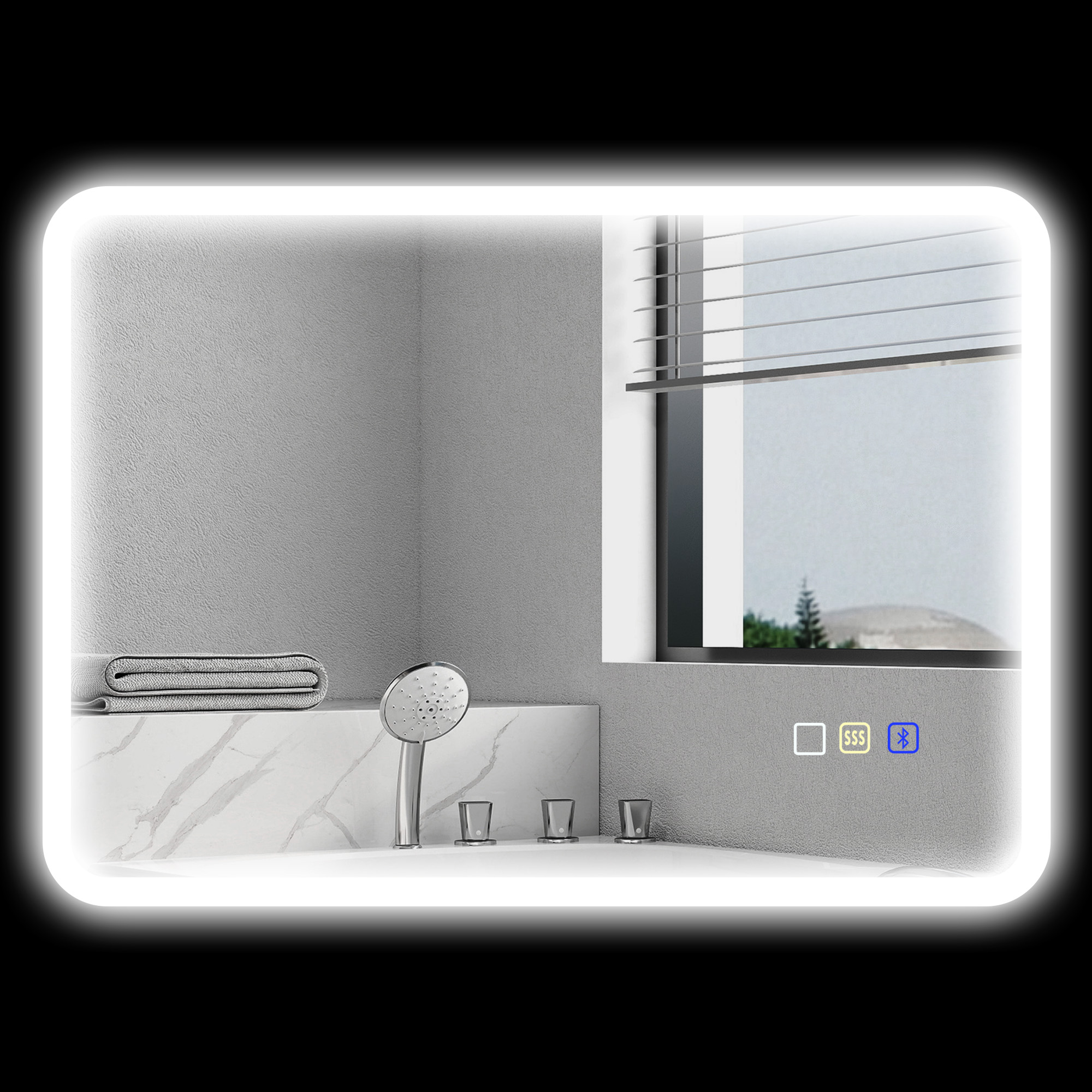 HOMCOM Badezimmerspiegel LED Bluetooth 50 x 70 cm Touch-Schalter einstellbares Licht 3 Farben Anti-Beschlag Speicher Silber