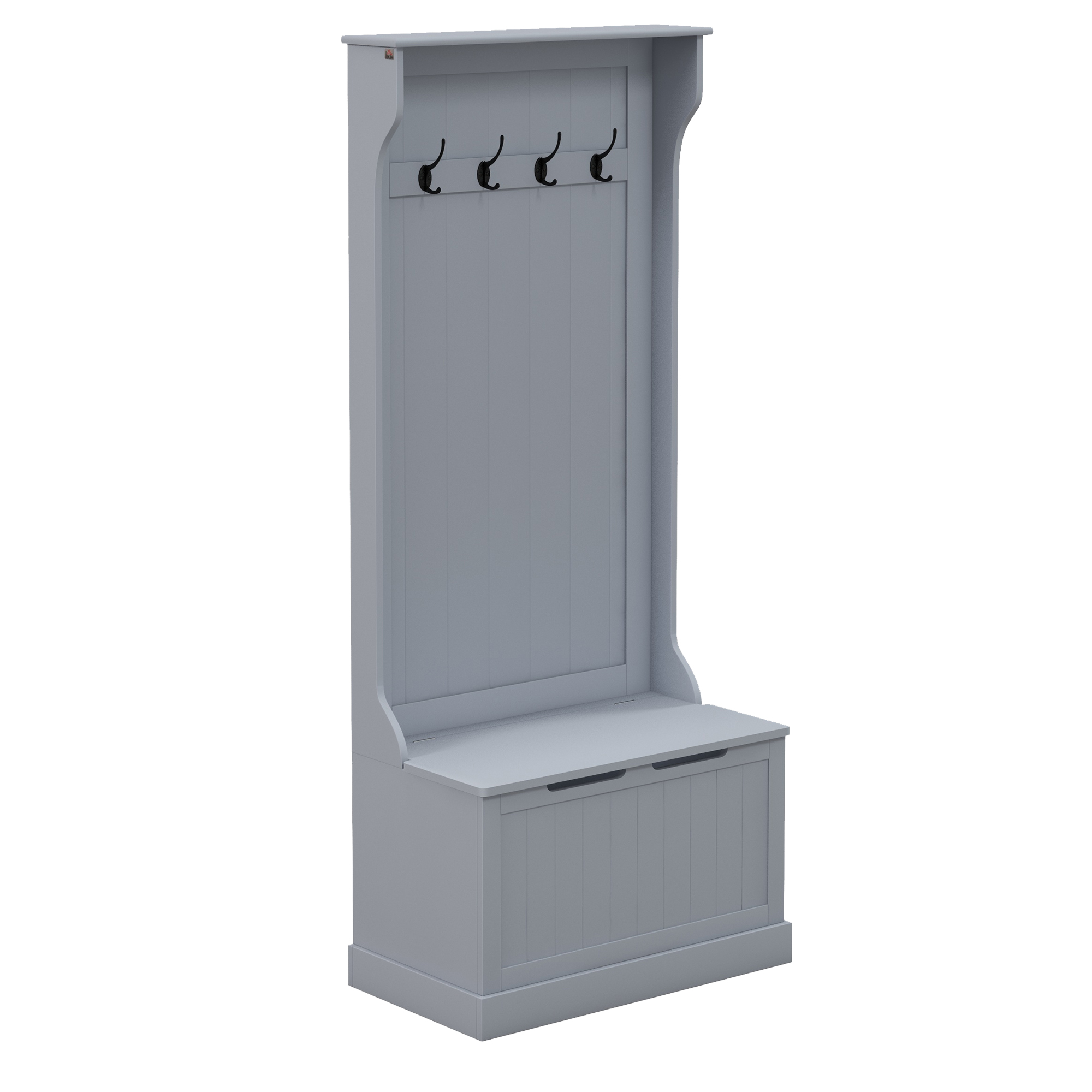 HOMCOM Garderobenständer 3 in 1 mit 4 Haken und Sitzbank, aus Holz, 71,5x39,5x170 cm, Grau