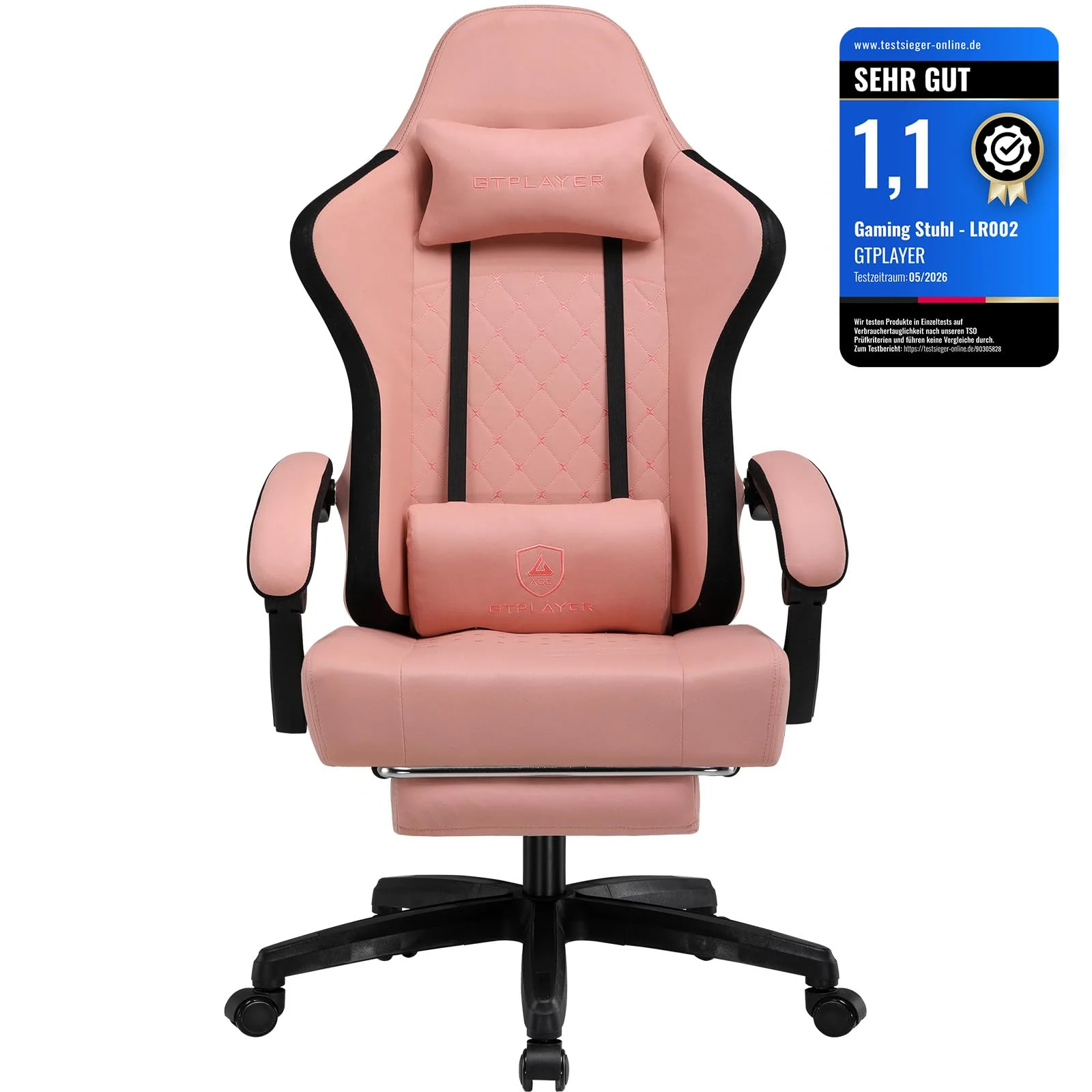 GTPLAYER Gamingstuhl mit Taschenfeder-Sitzkissen, Fußstütze und verstellbarer Rückenlehne