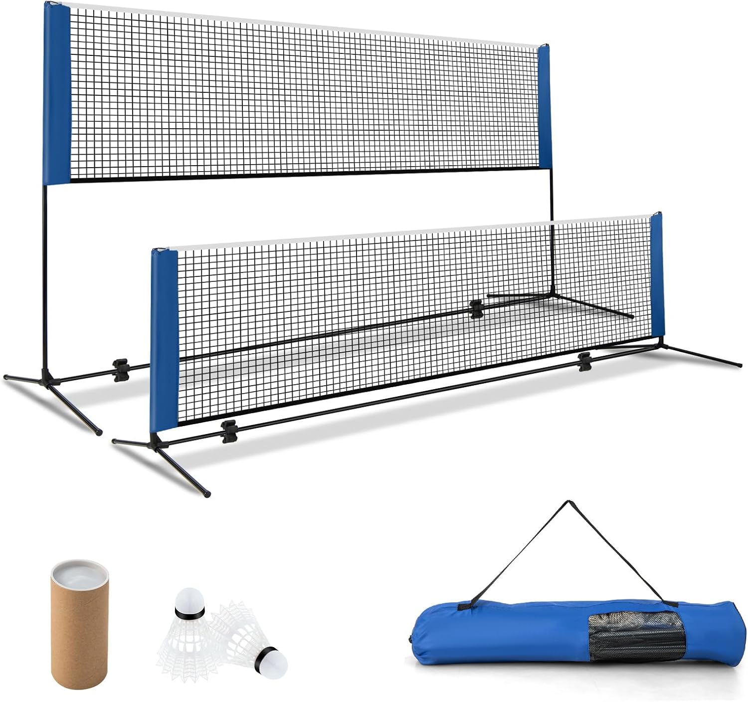 COSTWAY Rete da Badminton 310/420 cm Portatile e Regolabile in Altezza, Set di Rete da Badminton con 2 Volani, Tappi per Piedi, Morsetti e Borsa, per Pallavolo e Pickleball