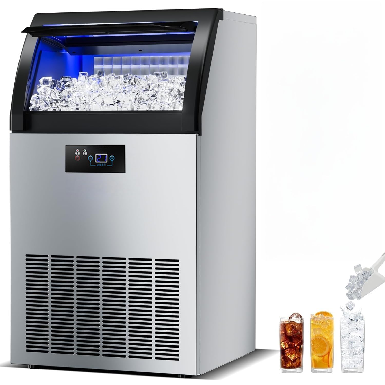 Macchina Per Fare Cubetti Di Ghiaccio Commerciale 60kg/24h, 350W 40 Vassoi Per Cubetti Di Ghiaccio Capacità Di Stoccaggio Lcd Per Casa, Ufficio, Ristorante, Bar, Caffè