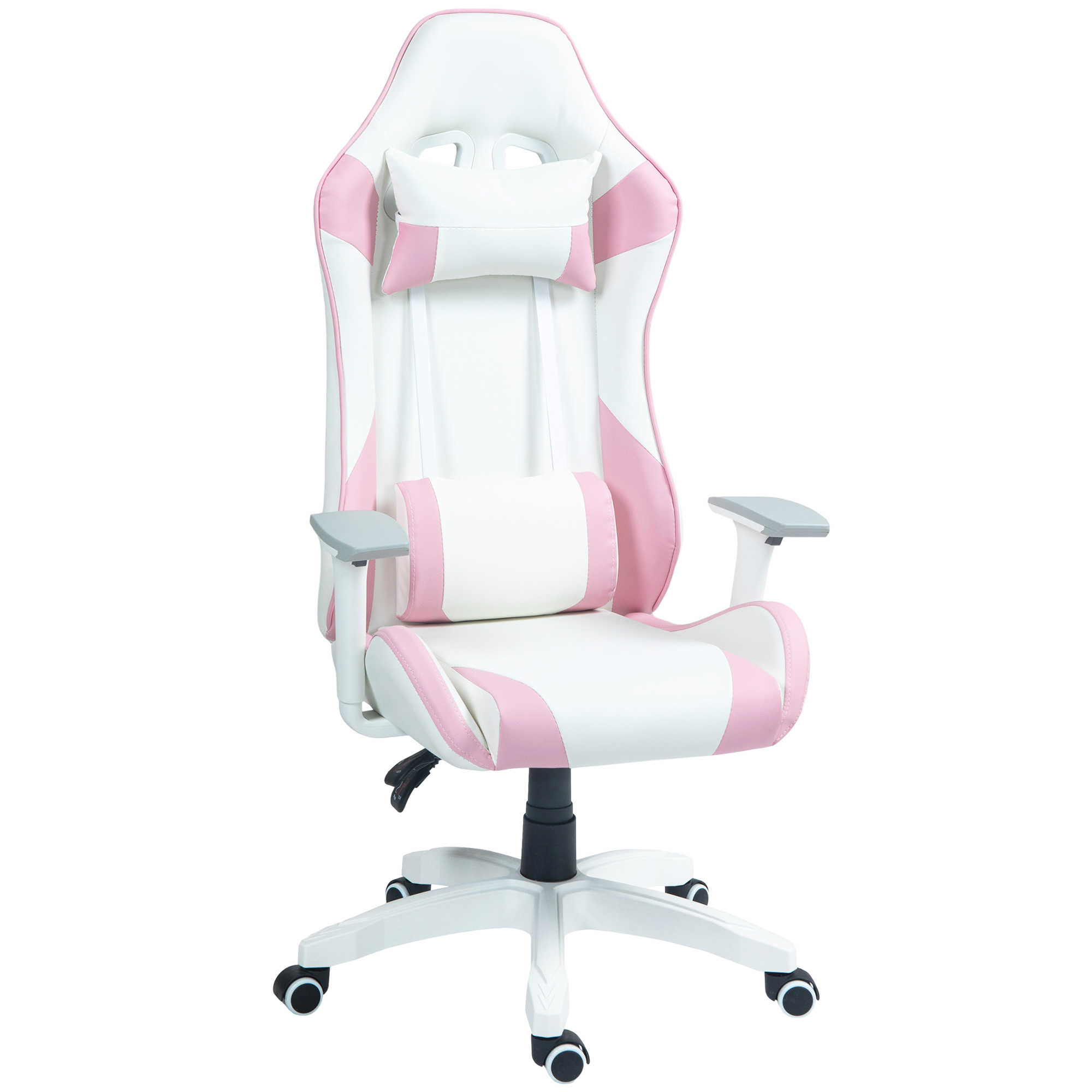 HOMCOM Gamingstuhl, Racing-Design, neigbar, höhenverstellbar, Kunstleder, 67B x 60T x 120-128H cm, Rosa/Weiß