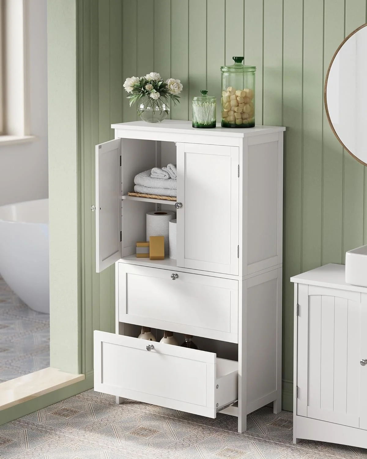 VASAGLE Badezimmerschrank mit Türen und Schubladen
