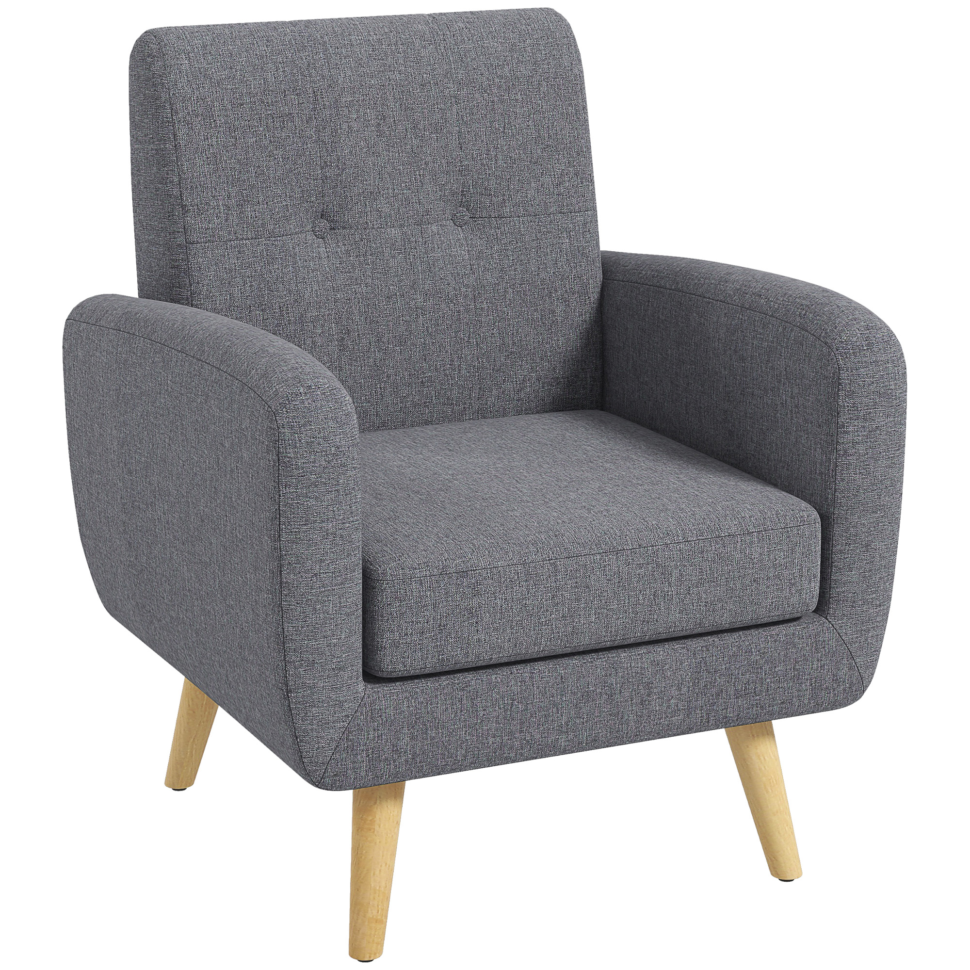 HOMCOM Sessel im Skandi-Design, Akzentsessel, Knopfheftung, Natur + Hellgrau