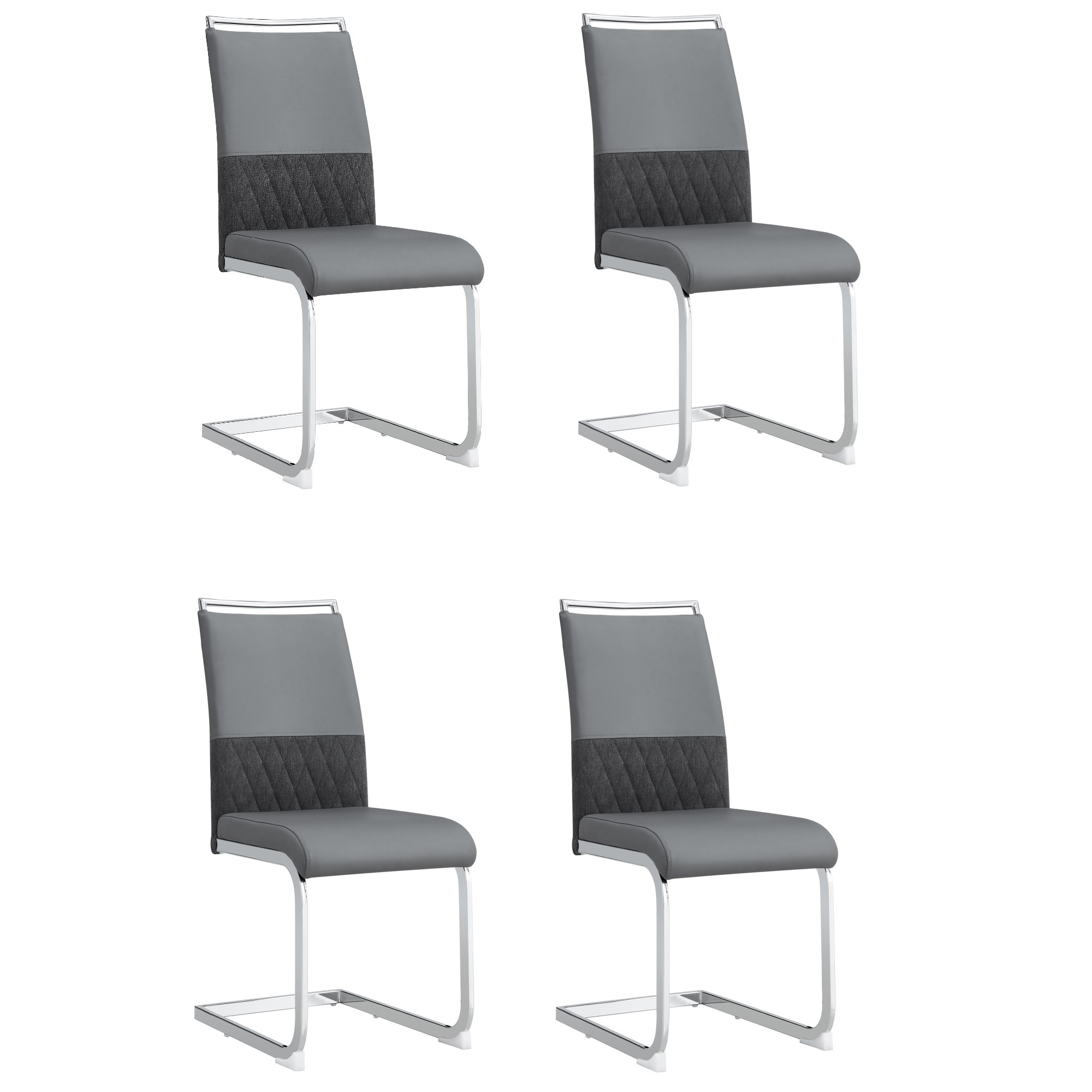 Set aus 4 modernen und ergonomischen Esszimmerstühlen mit hoher Rückenlehne aus Kunstleder und Stoff in Leinenoptik, Grau