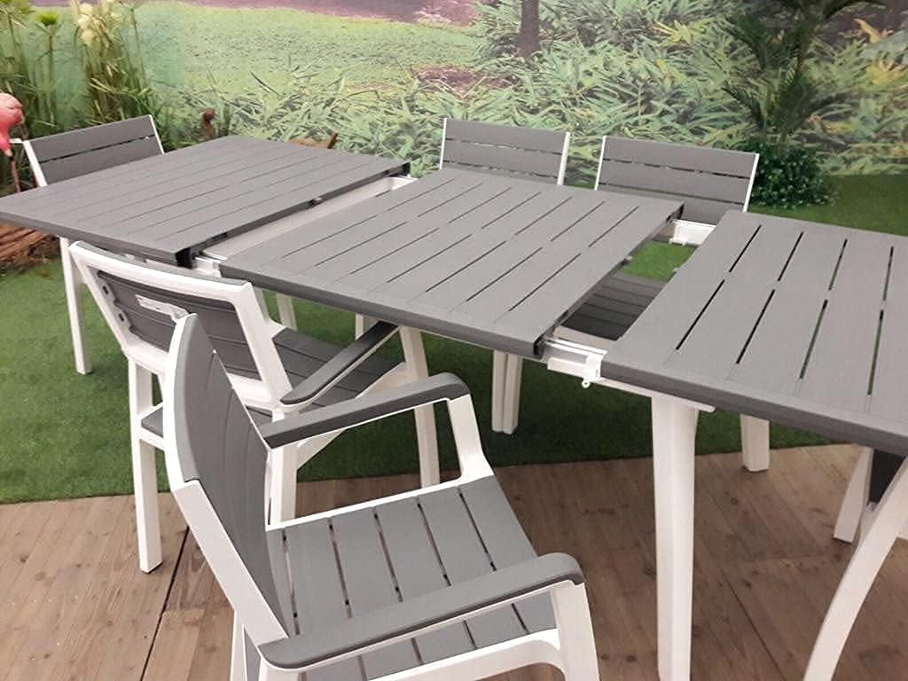 XONE Keter Harmony Resin Table Set (160/240 x 100 x H74 cm) and 6 Armchairs Wood Mould