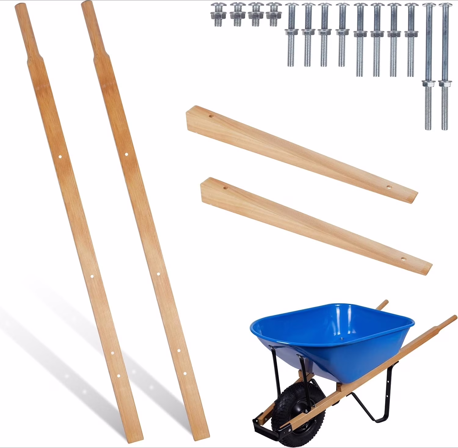 Wheelbarrow Replacement Handle Kit �C 2 Pre-Drilled Heavy-Duty FSC Eco-Wood Handles, Universal Fit + Bolts, Nuts & Wedges (Plant a Tree)