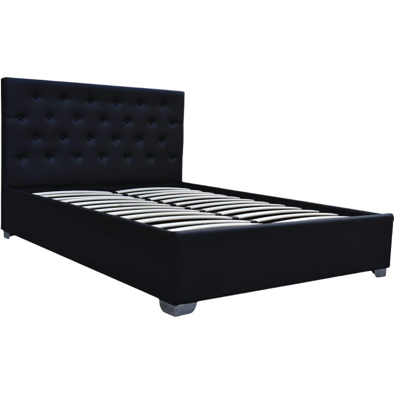 Letto Matrimoniale con Contenitore “TINO” 180x200 cm – Struttura Imbottita in Ecopelle Nera – Rete a Doghe Inclusa
