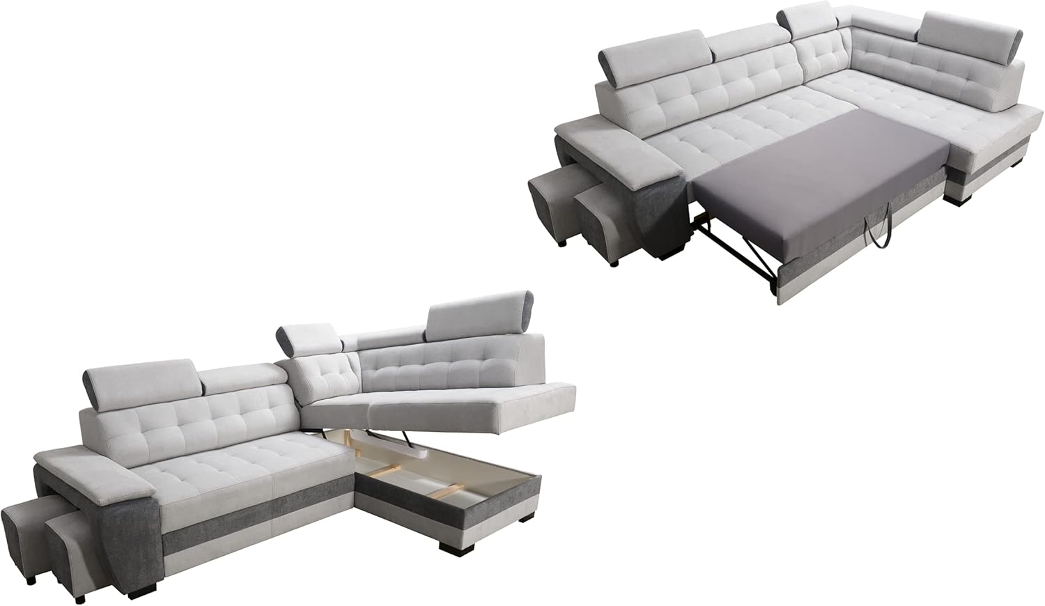 Robin Inspire Grand Divano angolare con funzione di letto cassetto per la biancheria due pouf poggiatesta regolabile angolo a destra grigio scuro 277 x 180 x 100