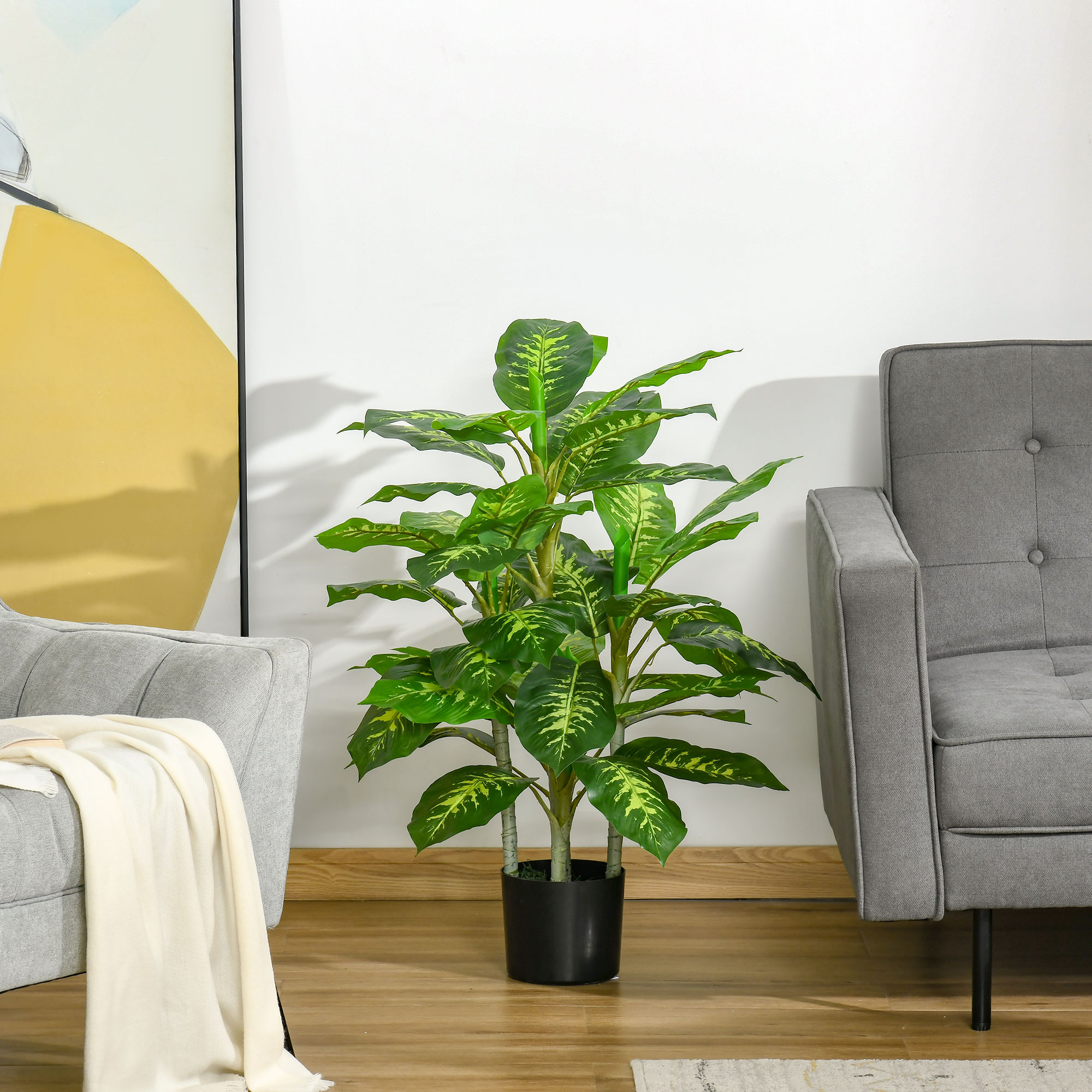 HOMCOM Kunstpflanze, Kunststoff-Pflanze, Zementtopf, Indoor und Outdoor, 95 cm, Grün