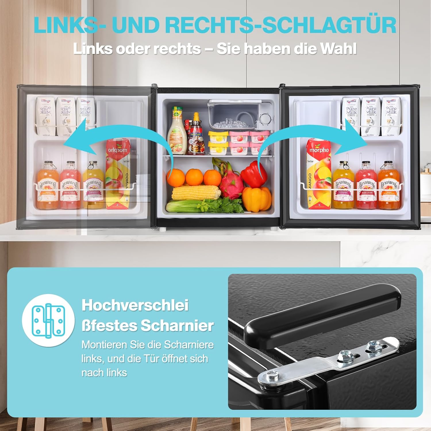 YASHE 52L Mini Kühlschrank mit Gefrierfach, Kompakter Kühlschrank, Einstellbarer Thermostat, Großes Fassungsvermögen, Umkehrbarer Türanschlag, Platzsparend, Kühlschrank für Küche, Zimmer, Büro