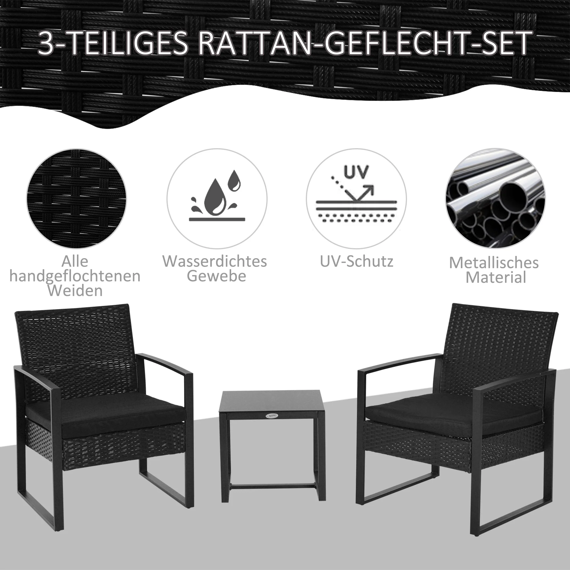 Poly-rotan zitgroep 5-delig Tuinset met kussens tuin zwart