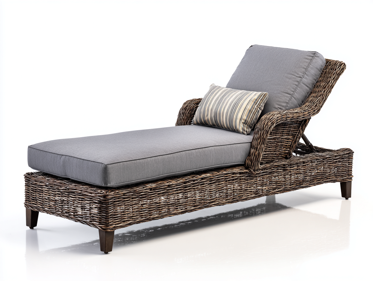 Sonnenliege - Polyrattan-Holz-Textil - 203x73x87 cm - Grau-Natur - Modern
