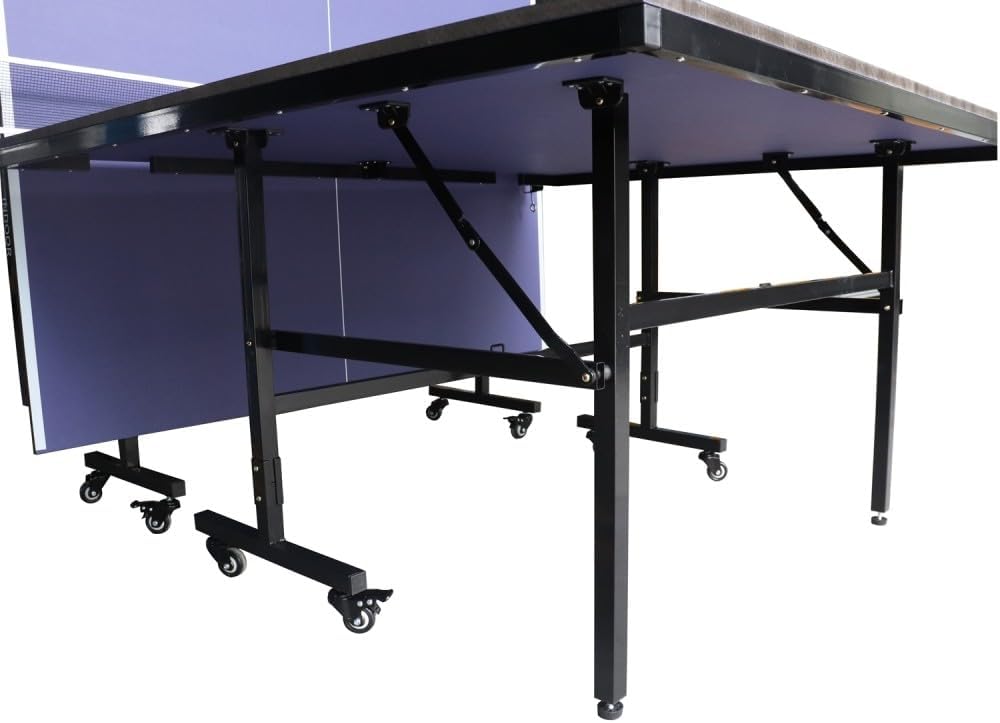 TechFit Tavolo da Ping Pong Professionale per Interni - Pieghevole da Interno con Inclinazione Unilaterale, Struttura Metallica Nera, Rete da 180 cm, Roti Silconate con Freni, 274x152,5x76 cm