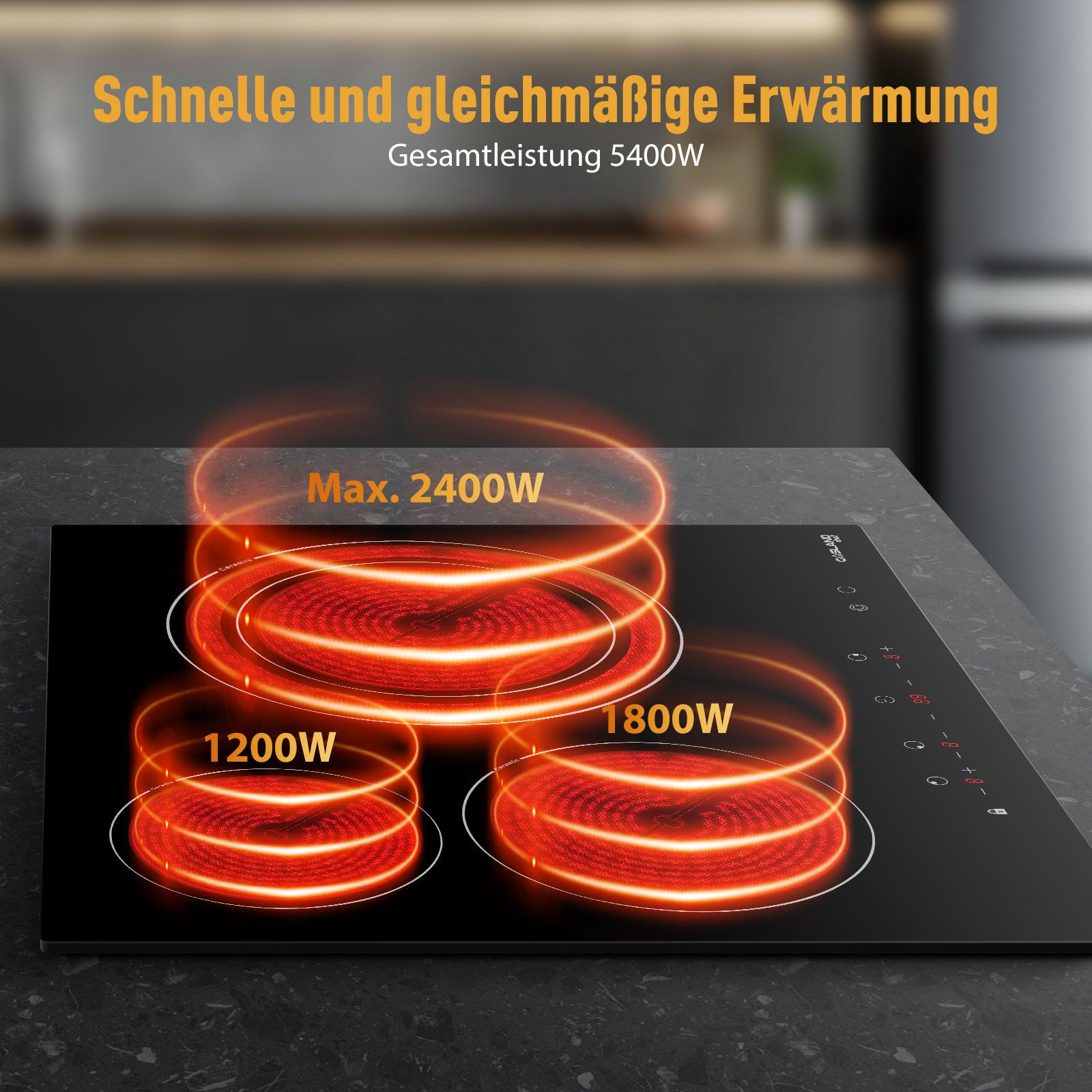 Elektro-Kochfeld CH603BF Autarkes Glaskeramikkochfeld 60 cm