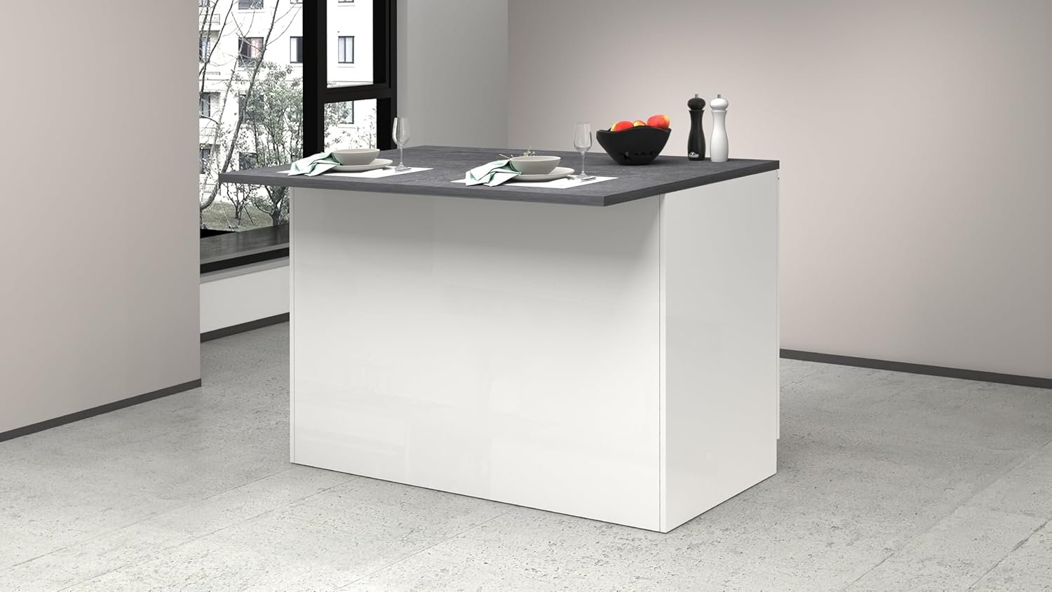 Generico Isola Cucina con 2 Ante e 4 Vani a Giorno, Chiusura Soft Close, Ampio Piano d'Appoggio, Facile Montaggio, Made in Italy (Bianco/Report)