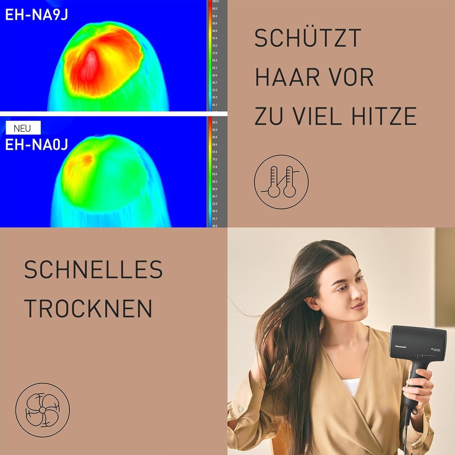 Panasonic EH-NA0J-N825 nanoe™ MOISTURE+ & Mineral Haartrockner, If Design Award, Diffusor & Konzentratordüse, Heiß- & Kalt-Wechselmodus, Pflege für Haut, Kopfhaut & Haarspitzen, 1600 W, Schwarz