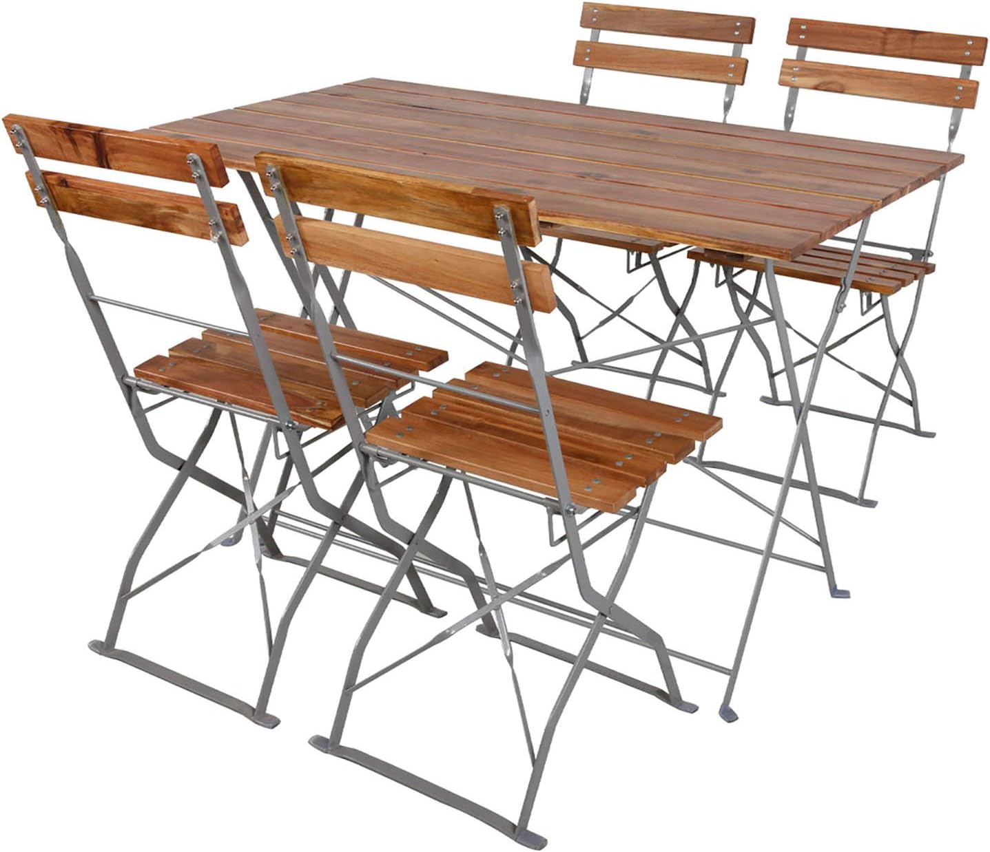Mojawo Biergarten Set Bistroset Klapptisch + 4 Klappstühle Akazieholz und pulverbeschichteter Stahl 120x60cm