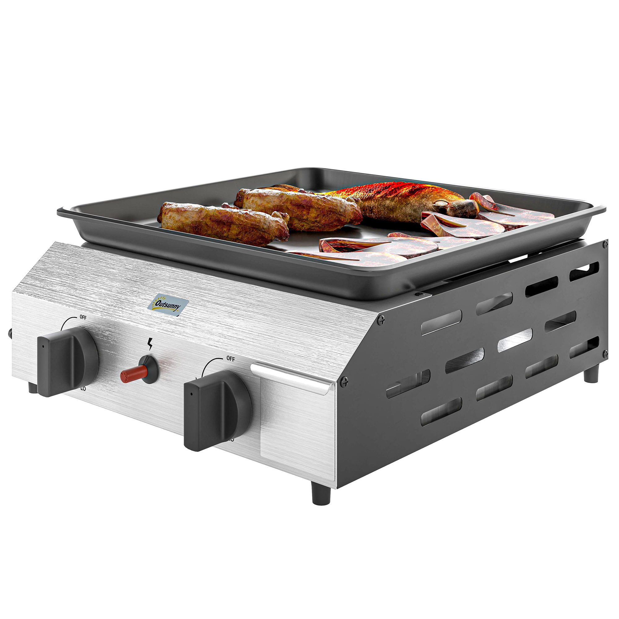 Outsunny Gasgrill 8000BTU/2,4 KW Grillwagen inkl 2 Edelstahl-Brenner Druckminderer 44 x 44,5 x 19 cm Silber+Schwarz