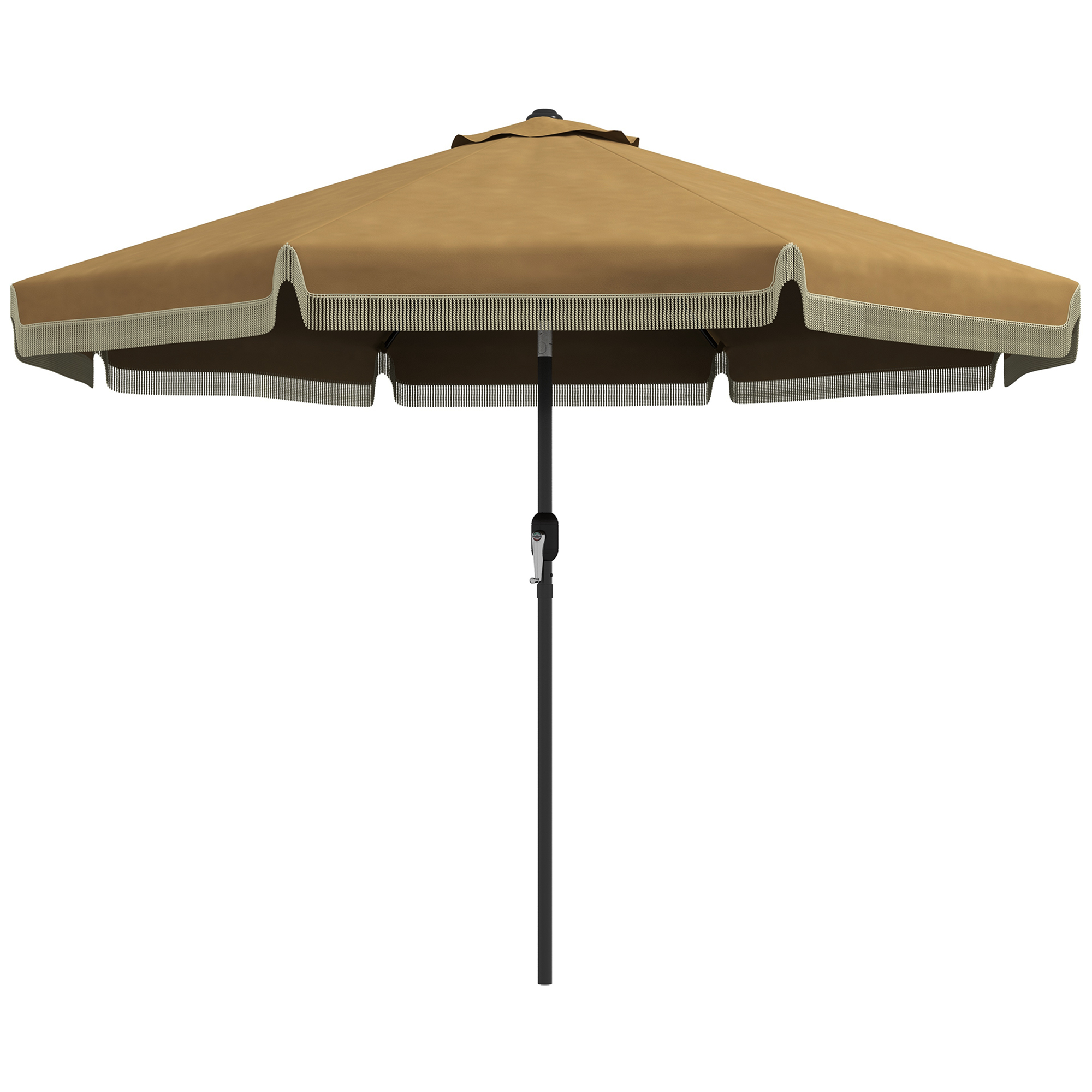 Outsunny Sonnenschirm mit Fransendekor, Ø265 cm, neigbar, zweiteiliger Metallmast, Windhaube, Khaki/Schwarz