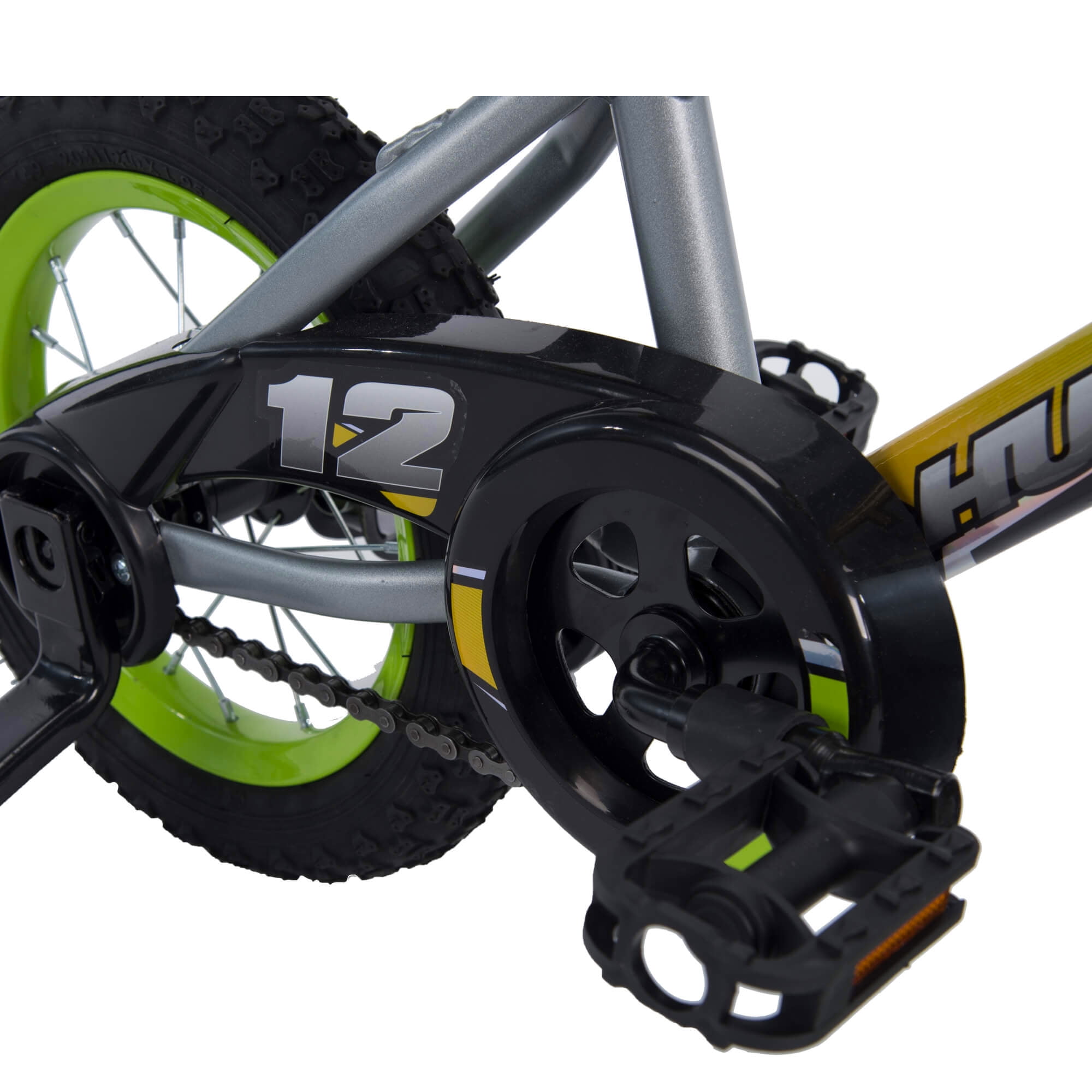 Huffy Rock It Kids Bicycle 12&prime;&prime; Wheels, Grey & Lime, Ages 3 , Training Wheels, Steel Frame