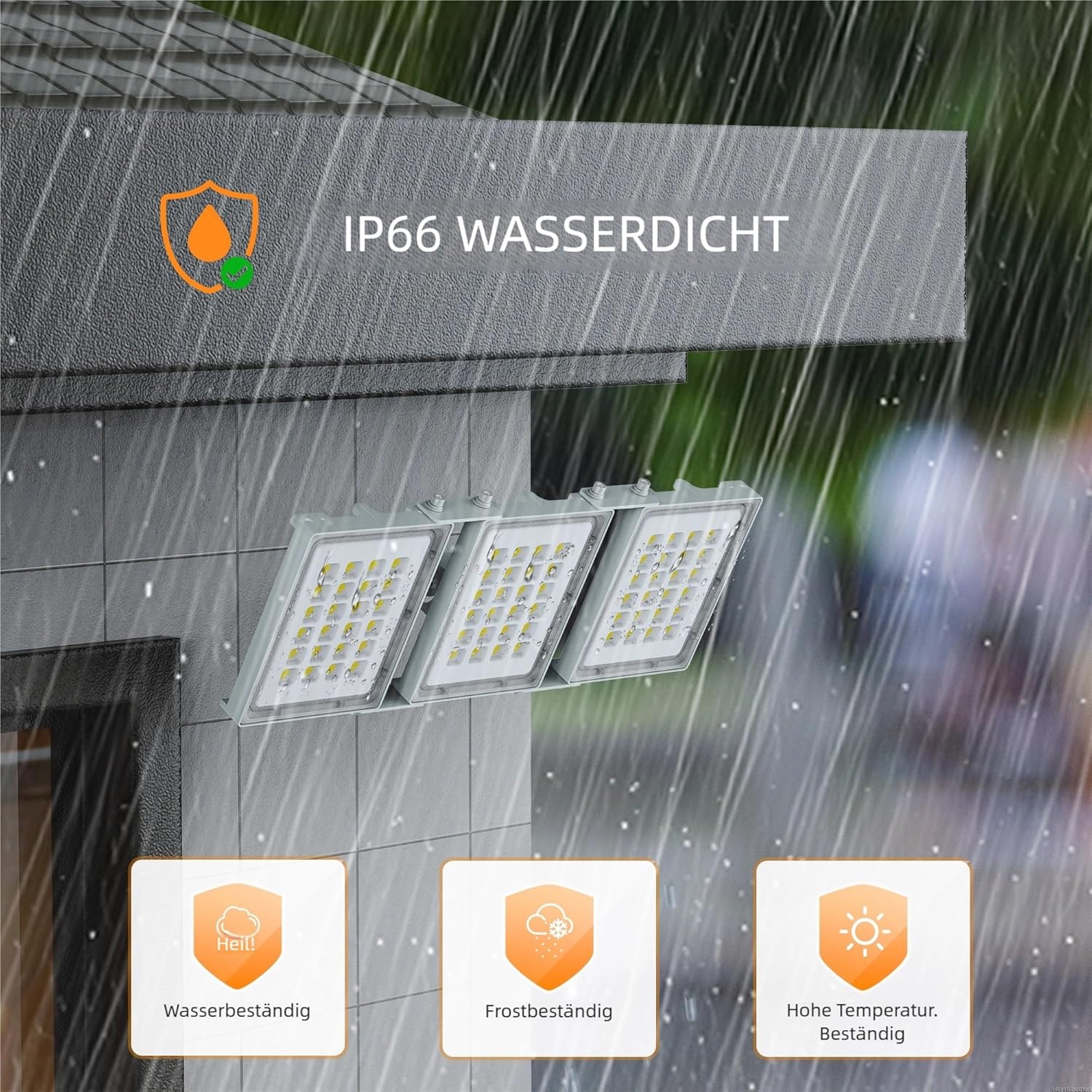 SOLLA-2025 Lite 300W LED Außenflutlicht, 30000LM, 6000K Tageslichtweiß IP66 Wasserdicht, 3 Köpfe Verstellbares Außen-Sicherheitsbeleuchtung für Parkplätze, Höfe, Baustelle, Grau-2 Pack