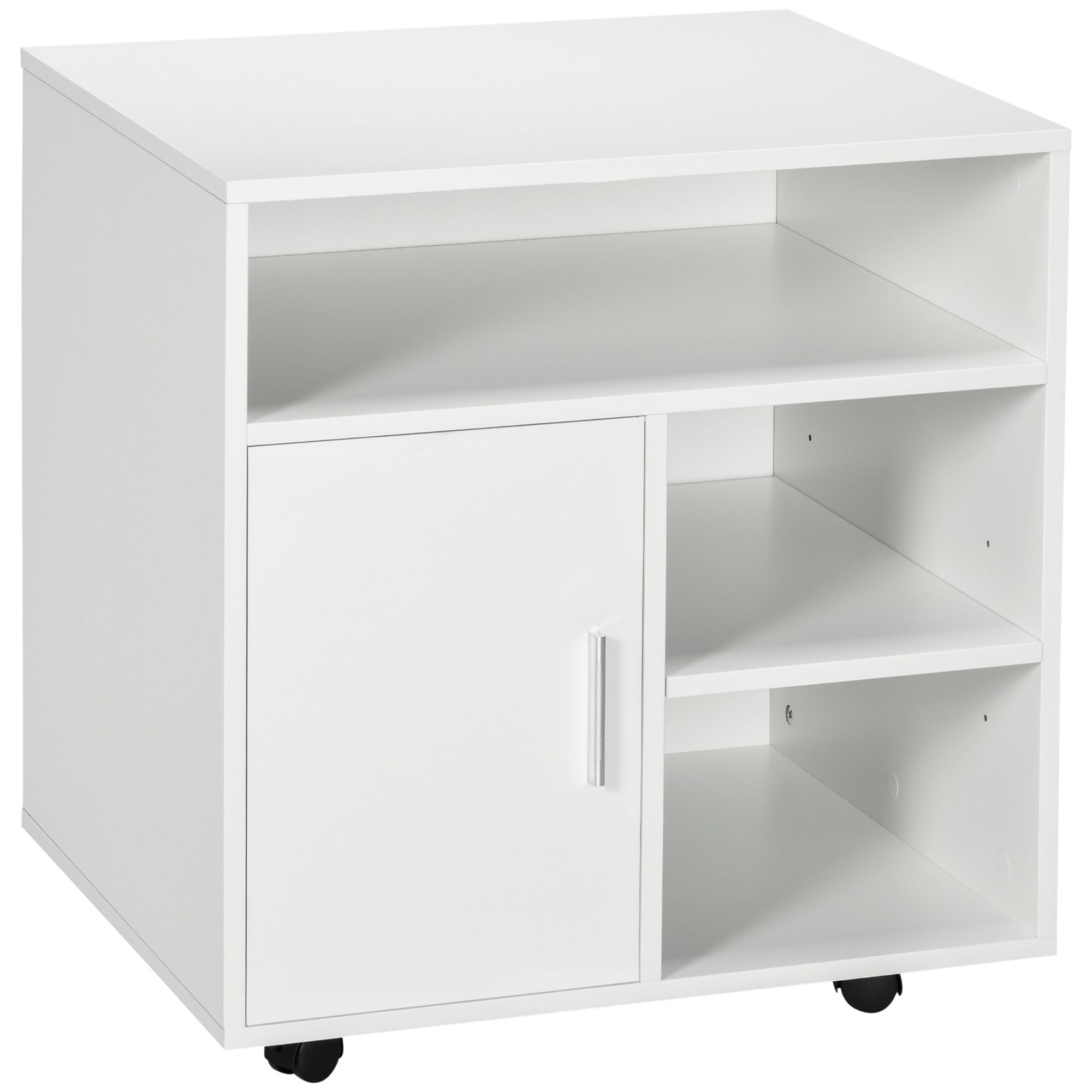 HOMCOM Druckerständer Druckertisch Bürowagen Rollwagen mit Schrank+Regale Spanlatte Weiß 60 x 50 x 65,5 cm