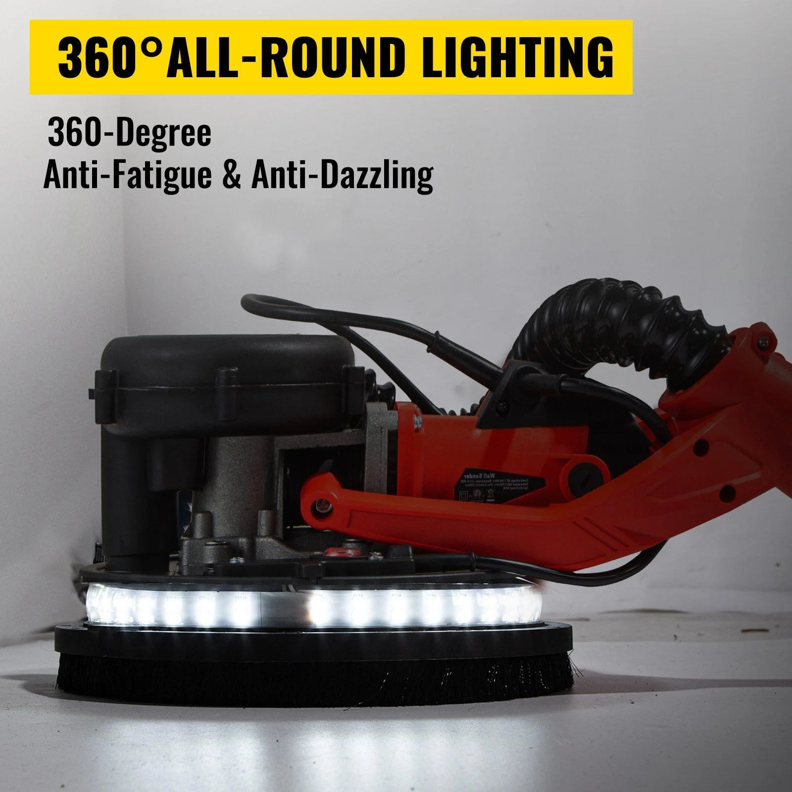 Drywall Sander 850W, Electric Drywall Sander, Electric Sander, with LED Strip Light and Vacuum Bag, Variable Speed 800-1750 RPM, Foldable Sheetrock Sander, with Telescope Handle, Wall Sander