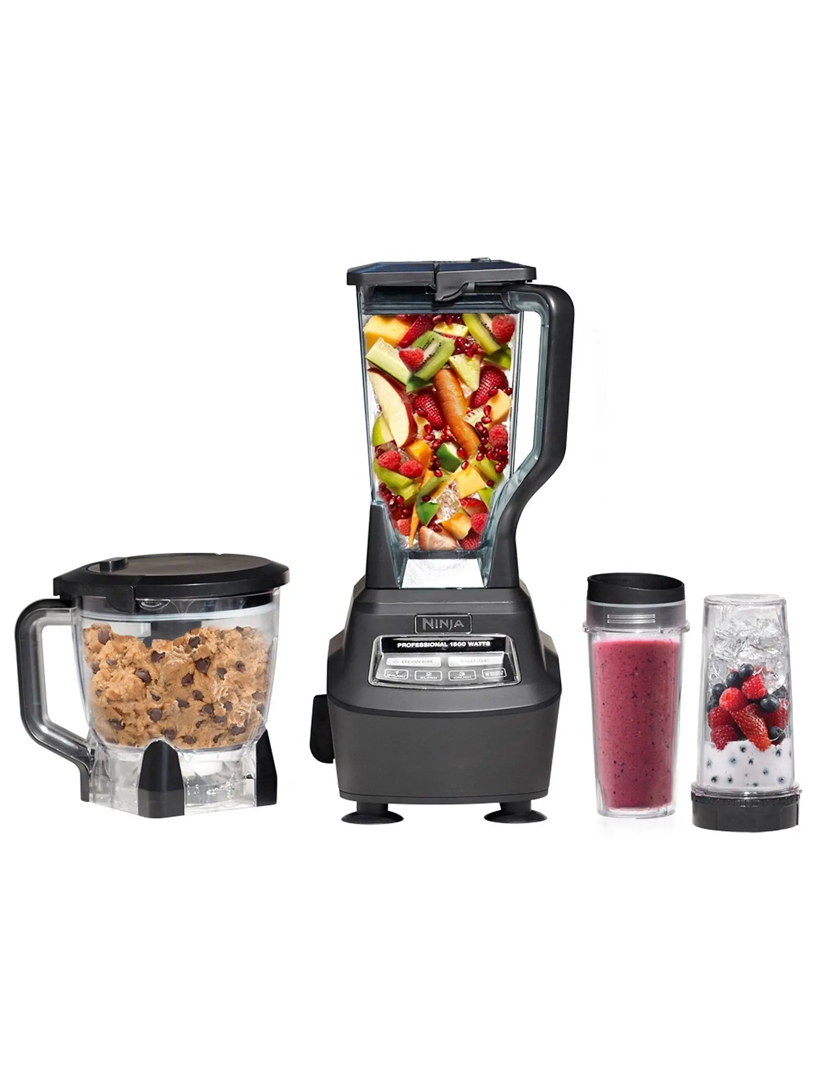 Ninja BL770 Mega Kitchen System, 1500W, 4 Functions for Smoothies, Processing, Dough, Drinks & More, with 72 oz.* Blender Pitcher, 64 oz. Processor Bowl, (2) 16 oz. To Go Cups & (2) Lids, Black