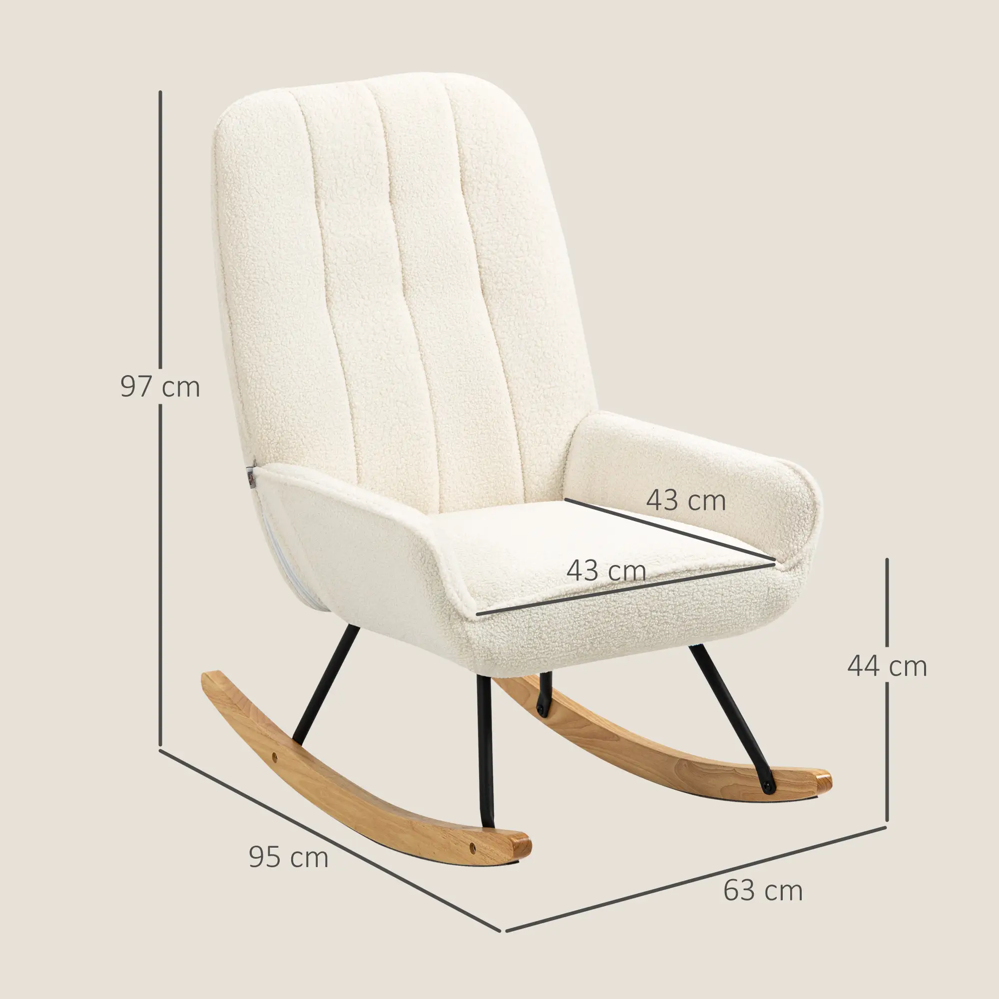 HOMCOM Schaukelstuhl Wohnzimmer Entspannung Komfort Sherpa Fleece Cremeweiß