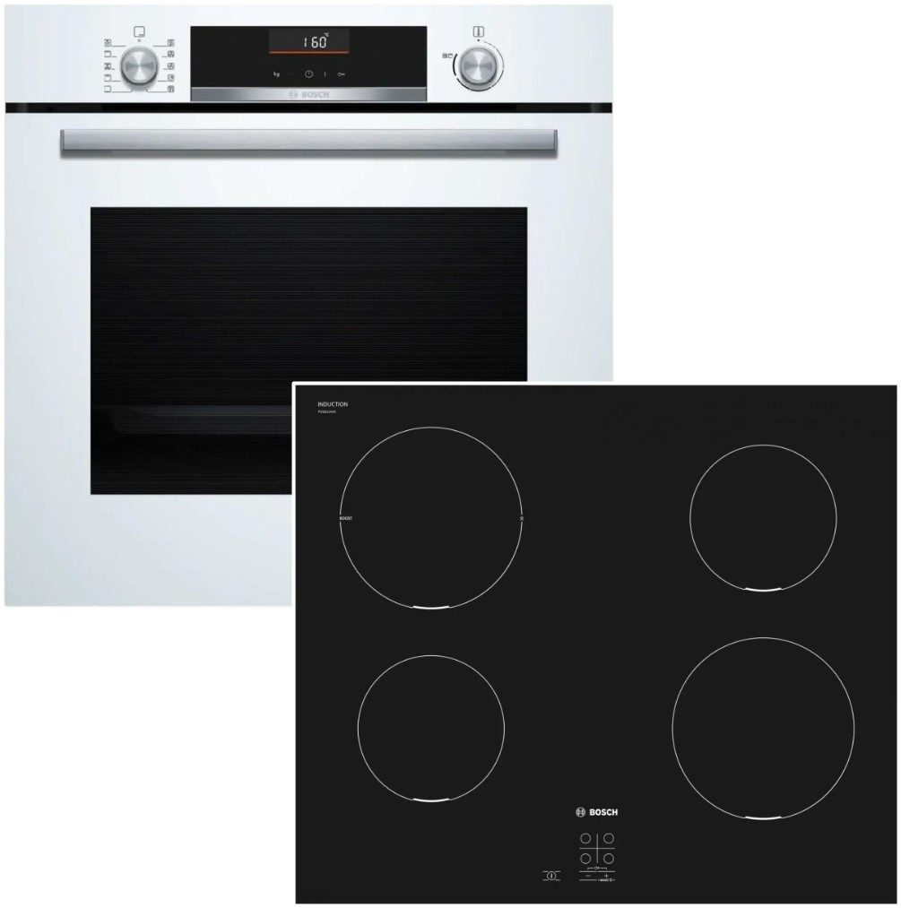 Backofen-Set weiß EcoClean AutoPilot Versenkknebel + Induktionskochfeld PowerBoost