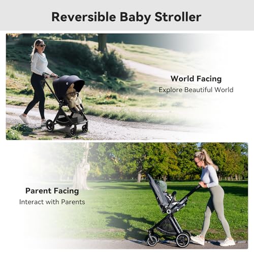Passeggino Reversibile leggero (nero), ELITTLE EMU, passeggino portatile da 25 kg, ruote per tutti i terreni, pieghevole compatto, schienale regolabile a 95 175°, parasole UPF50  : Prima infanzia