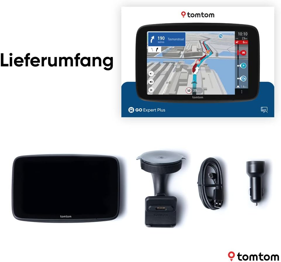 TomTom LKW Navi GO Expert Plus (7 Zoll-Display, Routenführung und POIs für große Fahrzeuge, TomTom Traffic inklusive, Weltkarten, Echtzeitwarnungen zu Beschränkungen)
