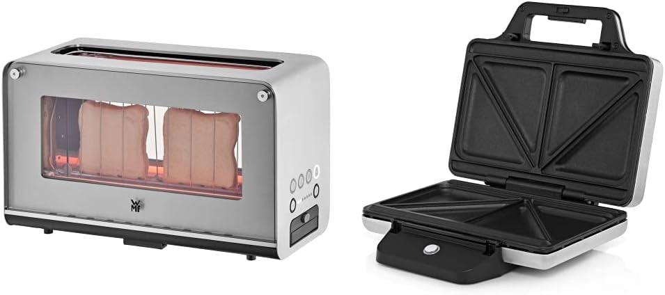 WMF Lono Toaster Glas mit Brtchenaufsatz, 2 Scheiben, XXL, motorisierte Toastaufnahme, Aufwrm-Funktion, 7 Brunungsstufen, Toaster edelstahl matt