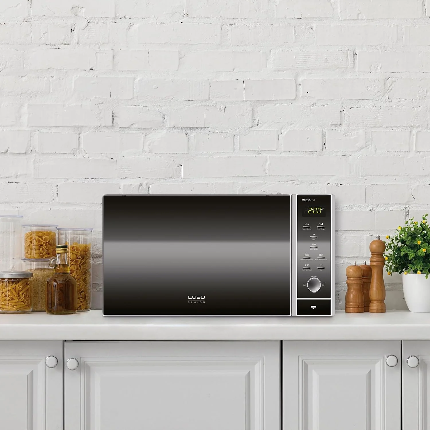 CASO MCG30 Ceramic chef Testsieger Haus & Garten Test, 3in1 Mikrowelle mit Grill + Hei?luft 2100W 30L, Borosilikatglasboden, Backofen-Funktion bis 200��C