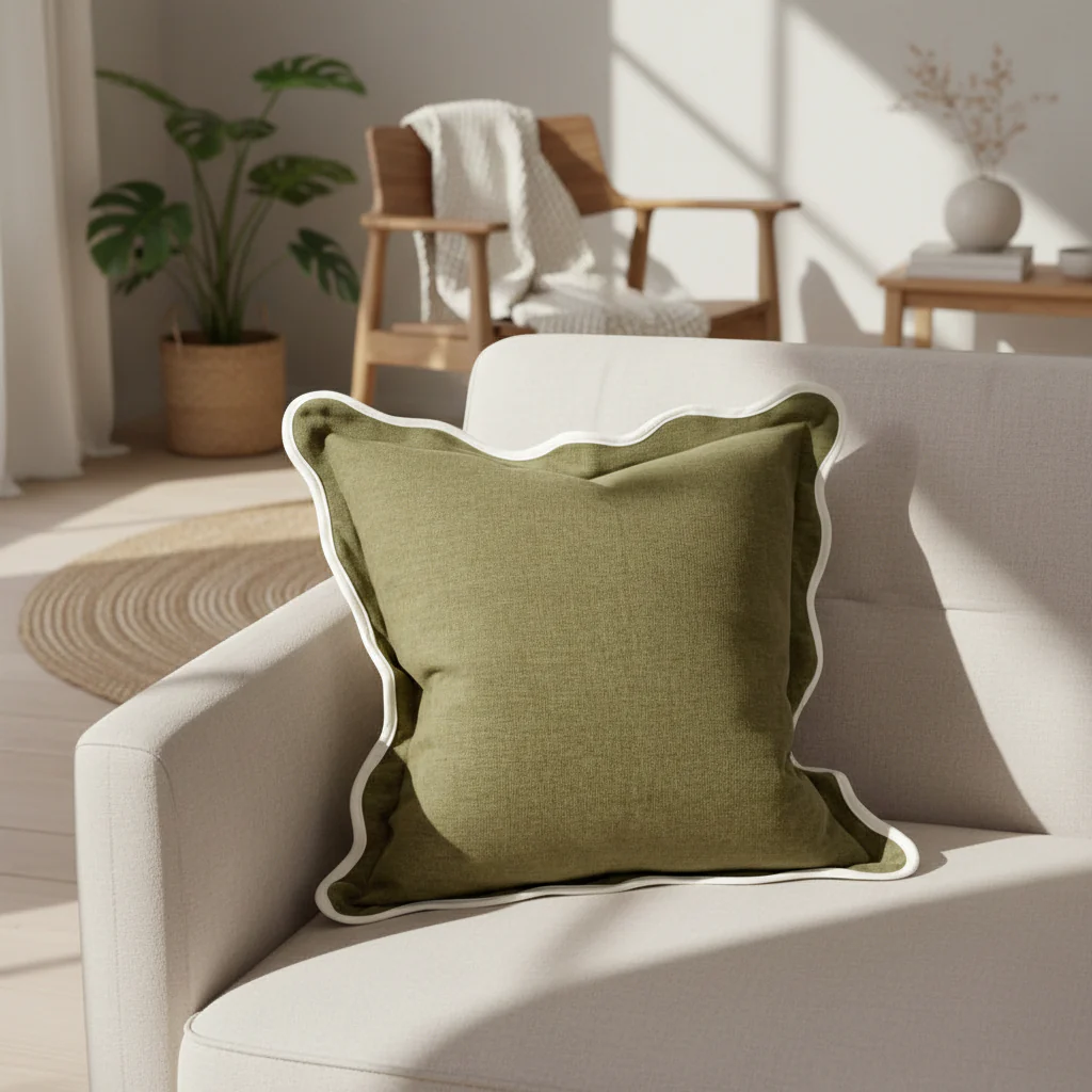Olive Cushion with Feather Pad �C 45 x 45cm