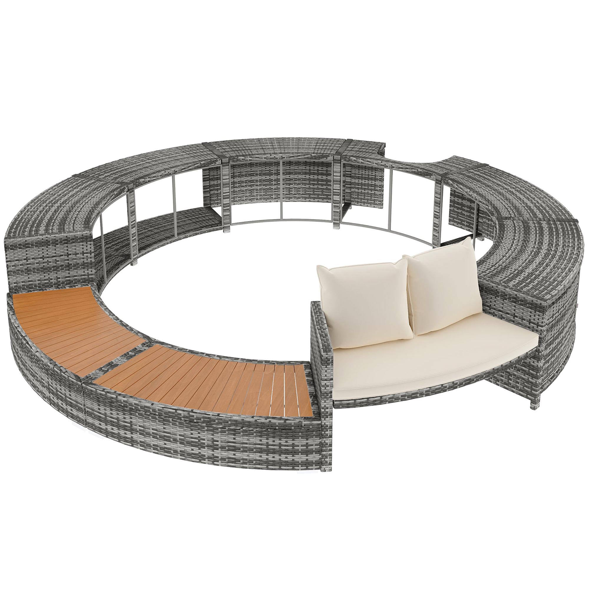 Loungemöbel - Garten-Lounge-Set 200 cm, PE-Rattan, verstellbare Füße, mit Stauraum, für Pool und Whirlpool, Grau