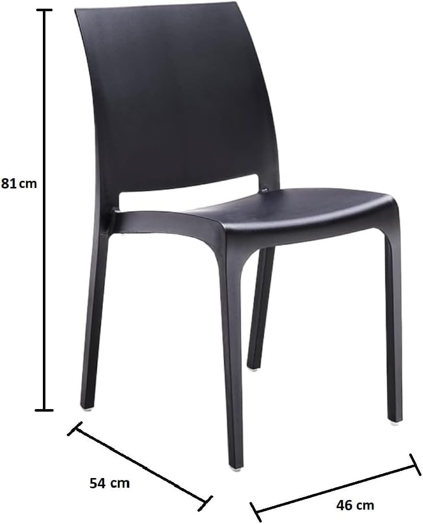 GLOUPIE Set 6 Sedie Volga In Polipropilene Nero,54x46x81Cm,Peso 3,5Kg,Per Interno/Esterno,Made In Italy,Sedie Impilabili