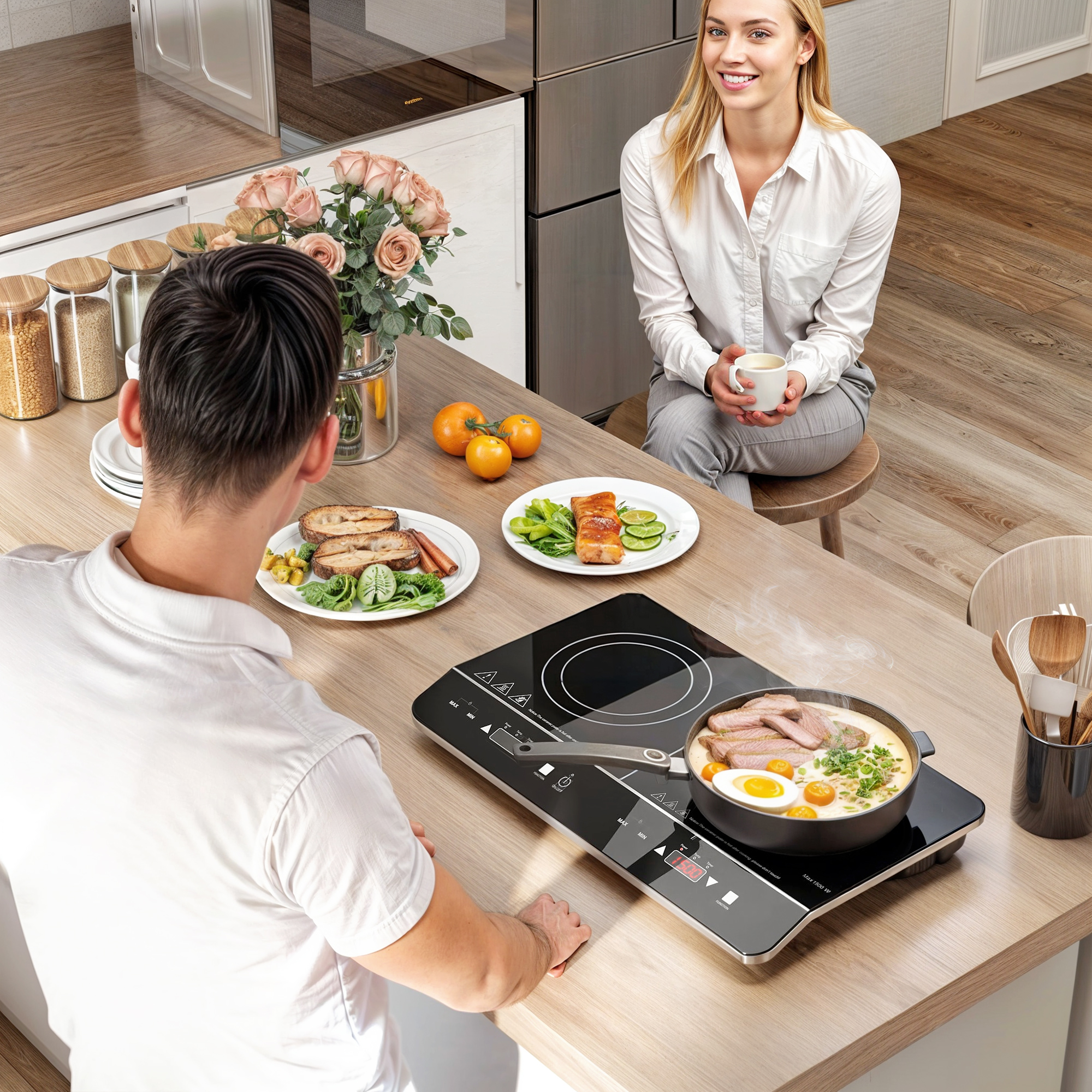HOMCOM Tragbares Induktionskochfeld, 10-stufige Temperaturregelung, Touchpanel, Schwarz