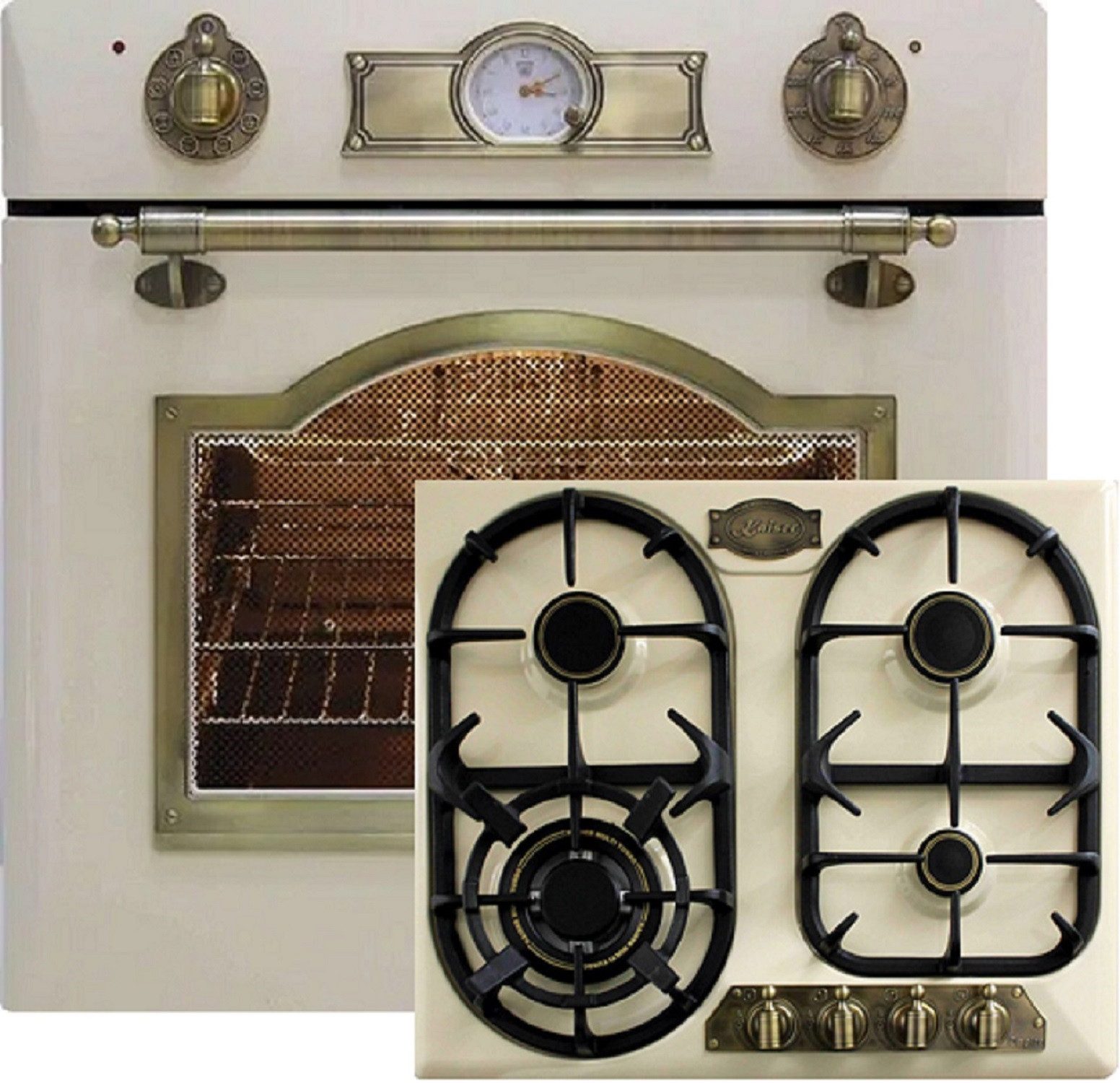 Backofen-Set Herd Set Autark Einbau Gasbackofen Selbstreinigung 67L +Gasherd, 60cm 4 Hochwertige Brenner mit 3 kW WOK EG 6345 ElfEm+KG 6325 ElfEm.