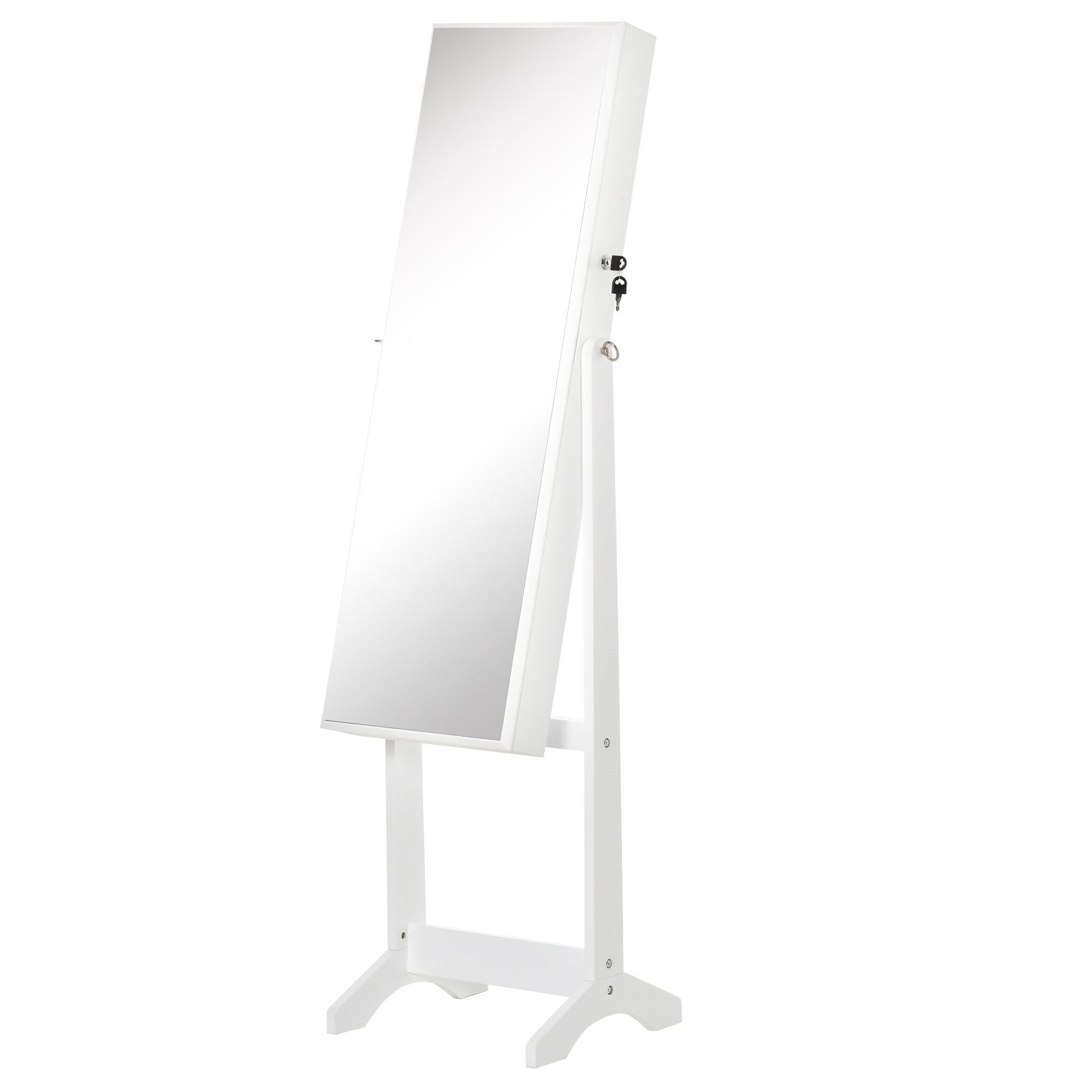 HOMCOM Schmuckschrank mit Standspiegel und vielfältiger Aufbewahrung verstellbare Neigung Schloss 46B x 36,5T x 151,5H cm in Weiß