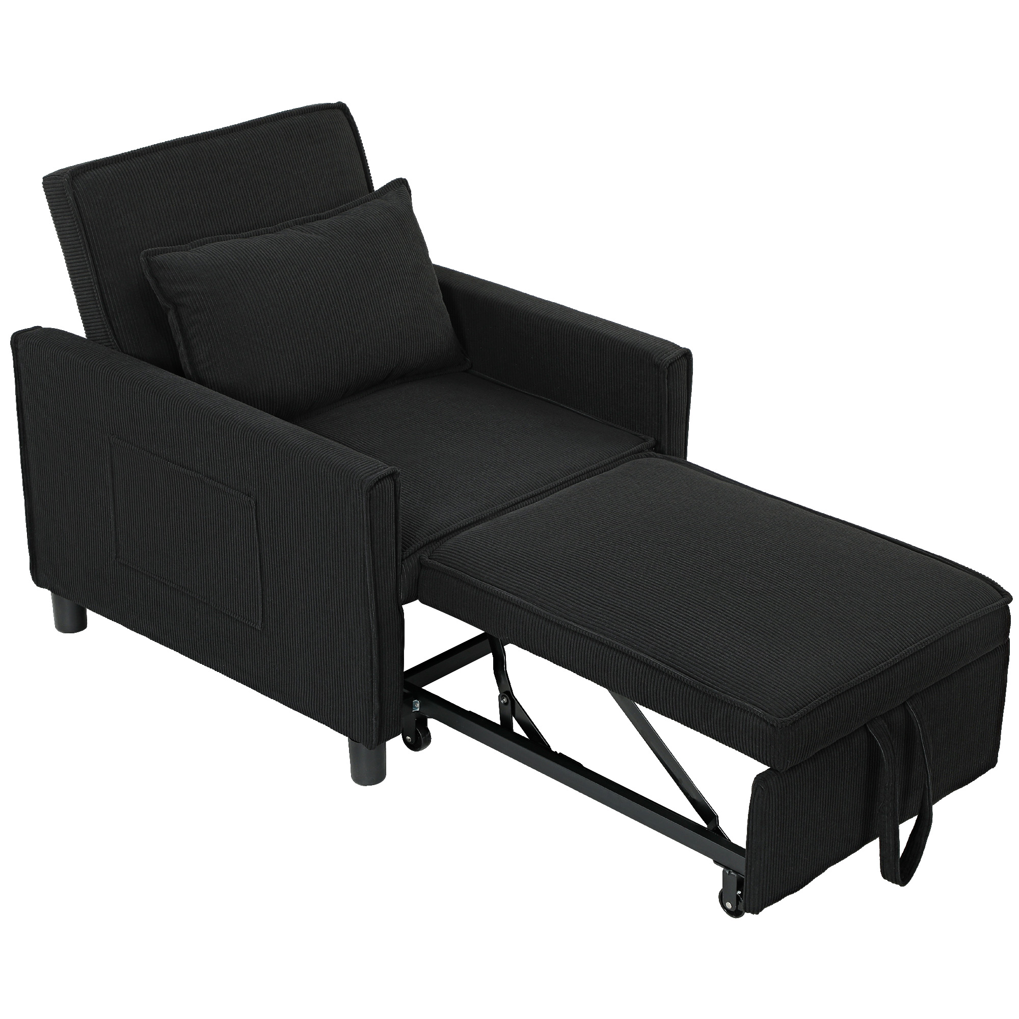 HOMCOM Schlafsessel, verstellbar, 3 Positionen, Cordbezug, bis 120 kg, Schwarz