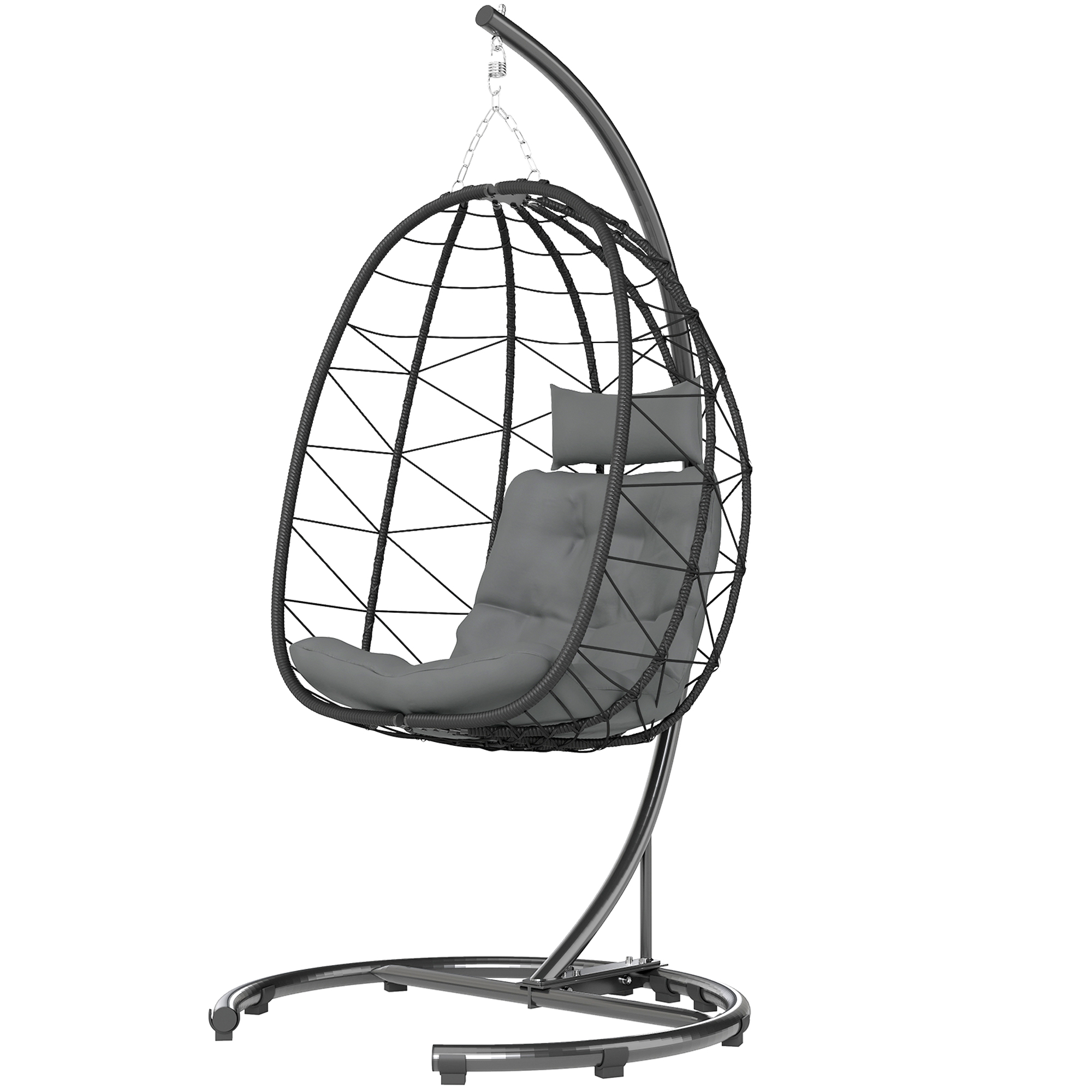 Outsunny Hängesessel Outdoor Hängesessel Egg Chair, wetterbeständig, inkl. Polster, 102 cm x 102 cm x 195 cm, Dunkelgrau