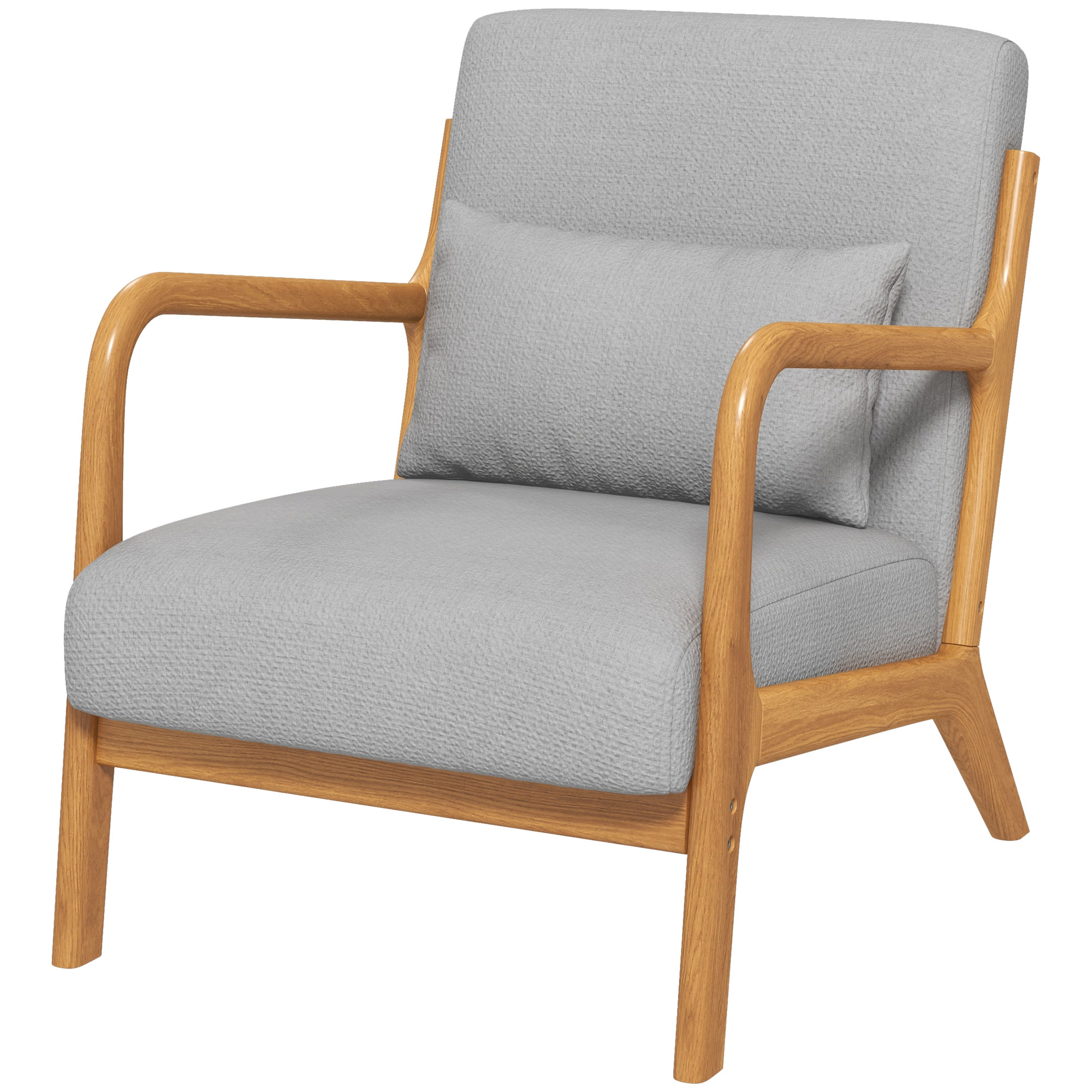 HOMCOM Lounge-Sessel mit Gestell aus massivem Kautschukholz - tiefe Sitzfläche - Armlehnen - helles graues Samt