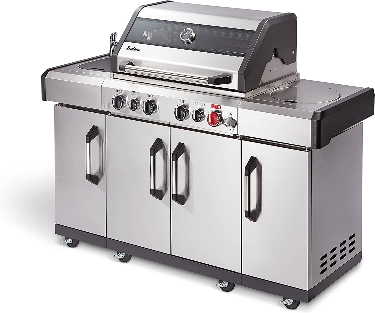 Enders Kansas Pro 4 SIK Profi Turbo Barbeque a gas 4 Fuochi + Bruciatore Backburner + Fornello Laterale, Bbq Grill in Acciaio Inox, Zona Turbo, Heat Range, Simple Clean, 153 x 64 x 118 cm #871433