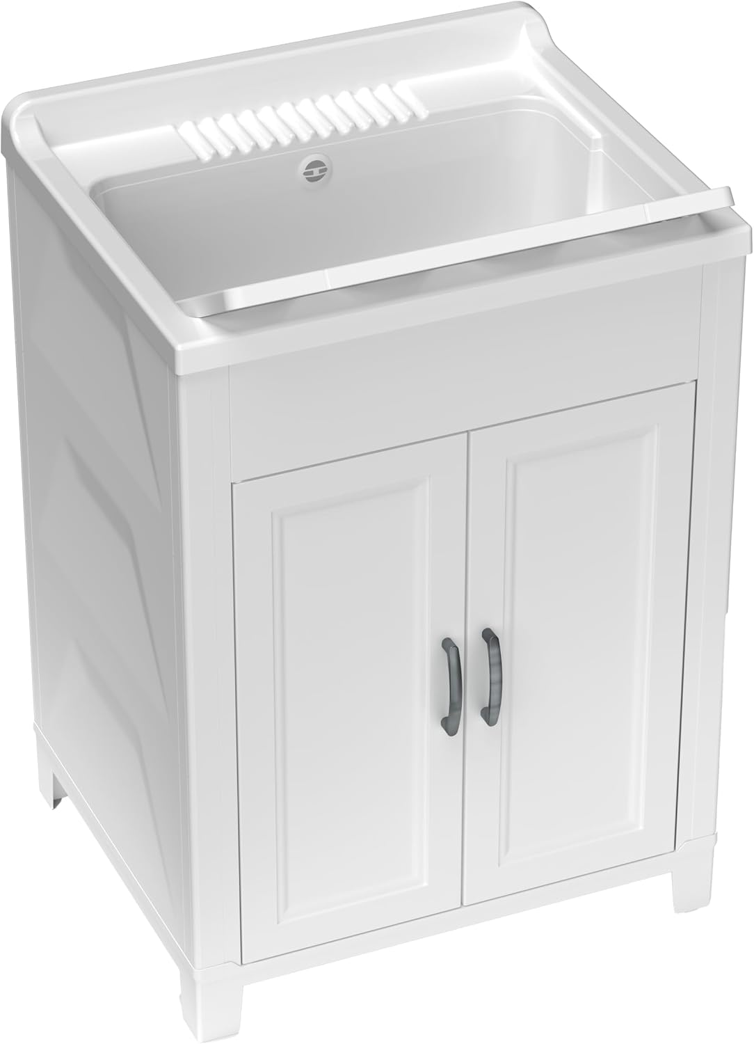 Adventa: Mobile lavatoio in resina di PP, Facile da montare, Vasca Resistente agli acidi di uso comune, Lavanderia, Garage, Esterno, 60L x 50P x 85H cm, Bianco